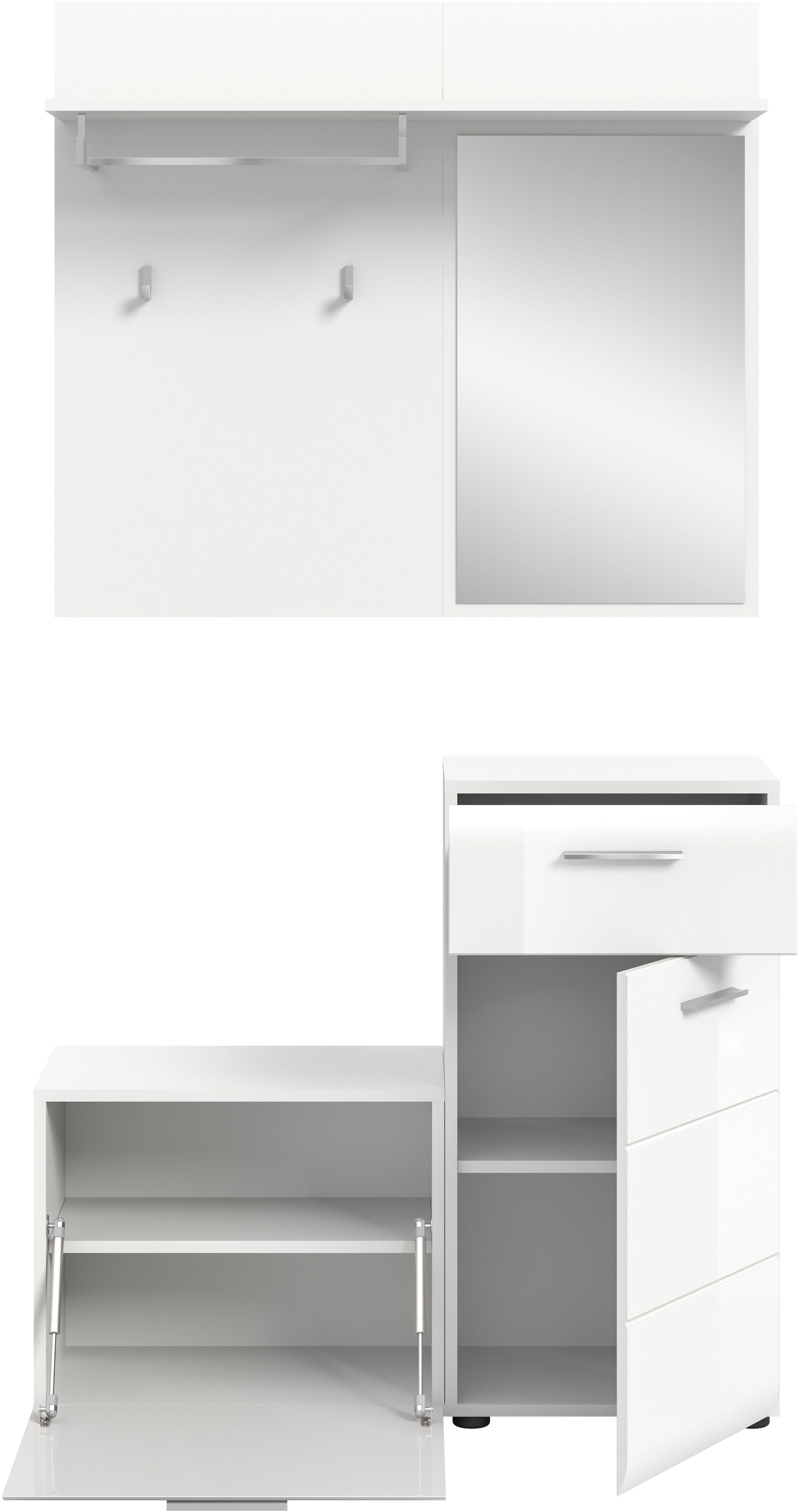 INOSIGN Garderoben-Set »FLORENZ, 3tlg., best. aus: Garderobenspiegelpaneel, Sitzbank & Kommode«, Kombination, Kompaktgarderobe, Garderobenkombination, Garderobe