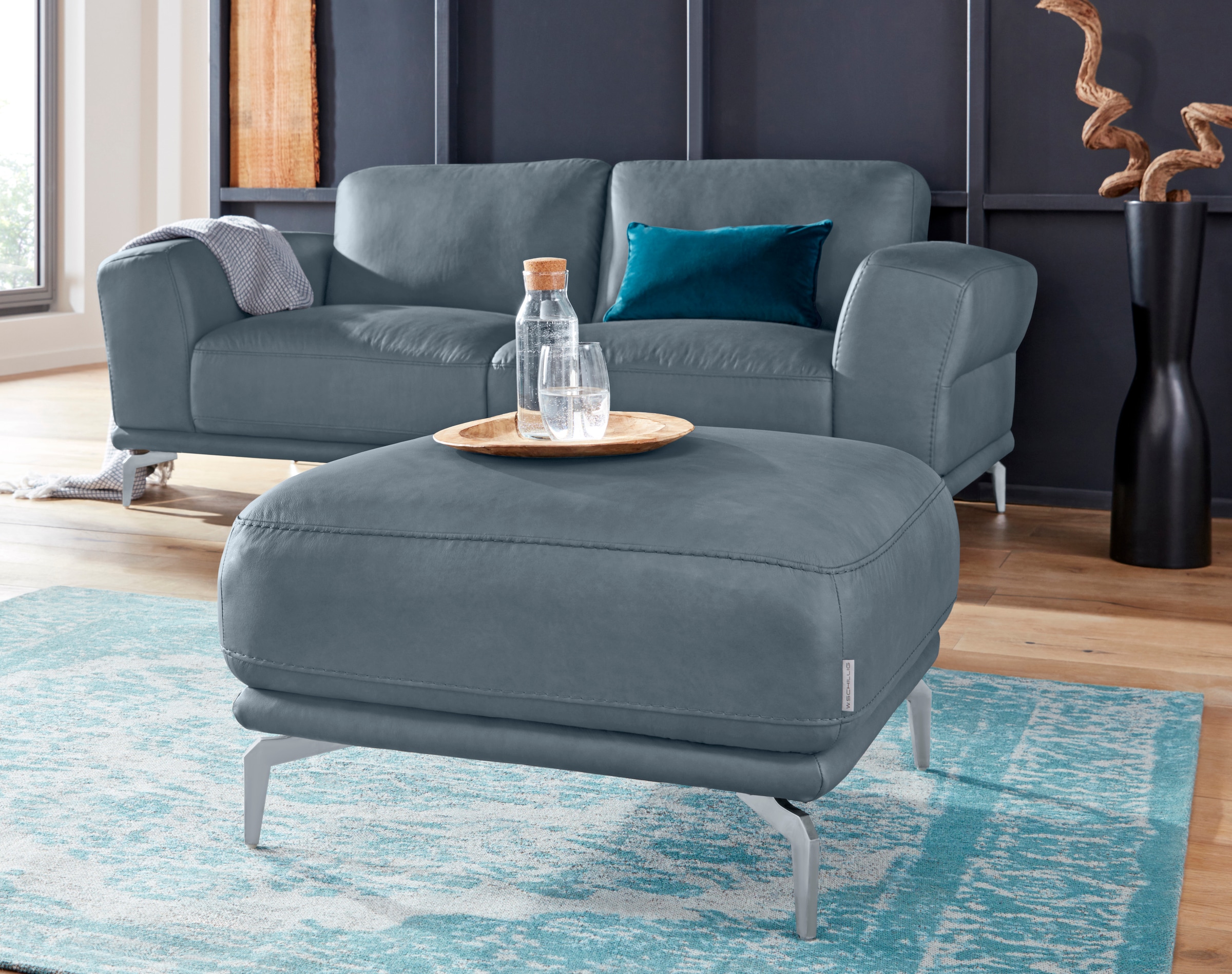 Hocker W.SCHILLIG "montanaa", blau (blau z69), B:71cm H:42cm T:71cm, Hocker, Hocker, mit Metallfüßen in Silber matt, Breite 71 cm