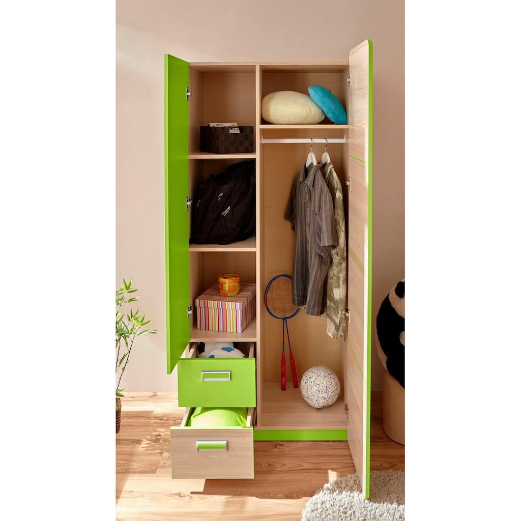 Ticaa Jugendzimmer-Set »Lori«, (Set, 6 St., Bett, Schrank, Schreibtisch, Standregal, Wandregal, Nachttisch)