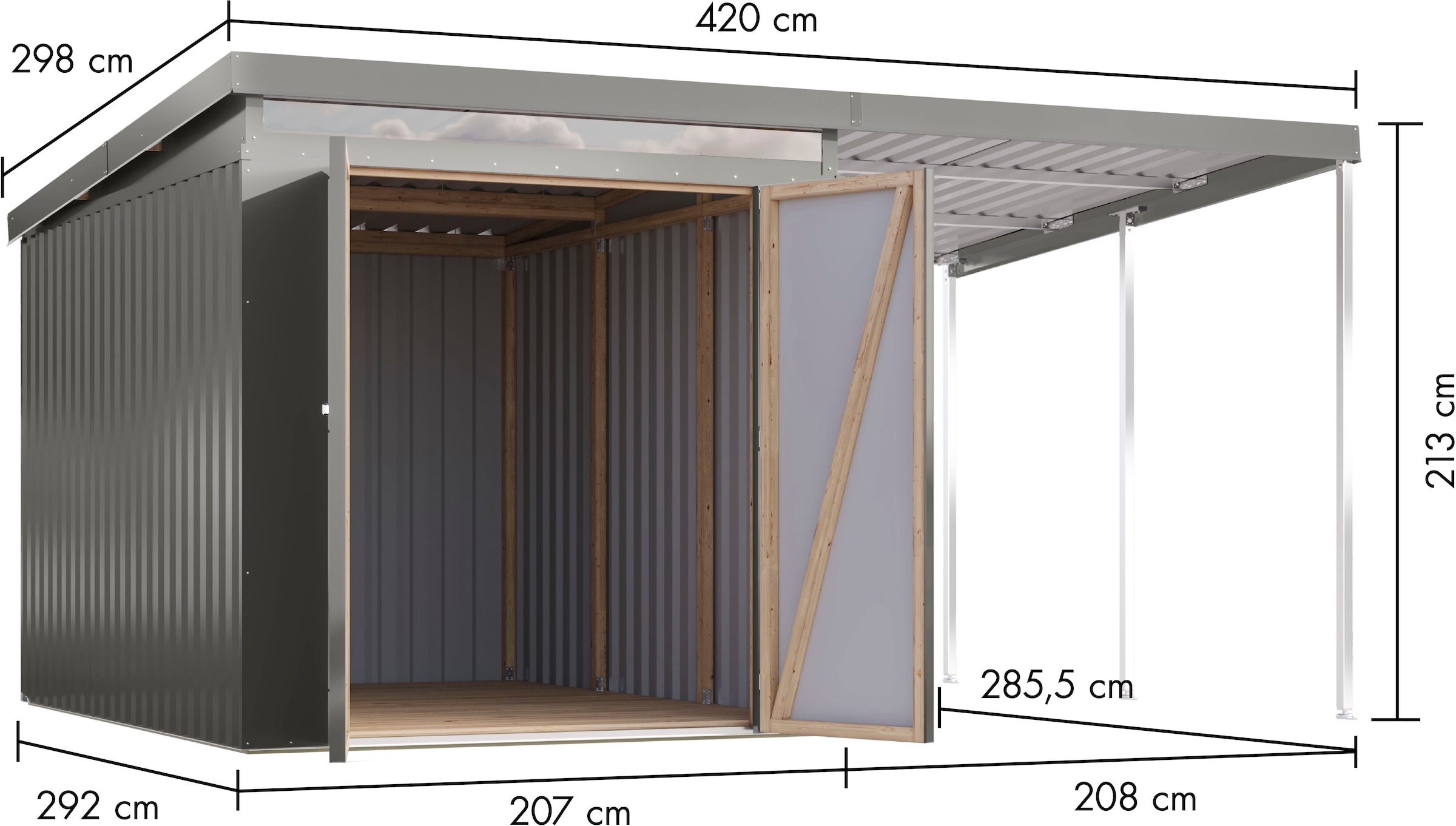 Karibu Gerätehaus »Argonium 2,5 SET mit Anbaudach«