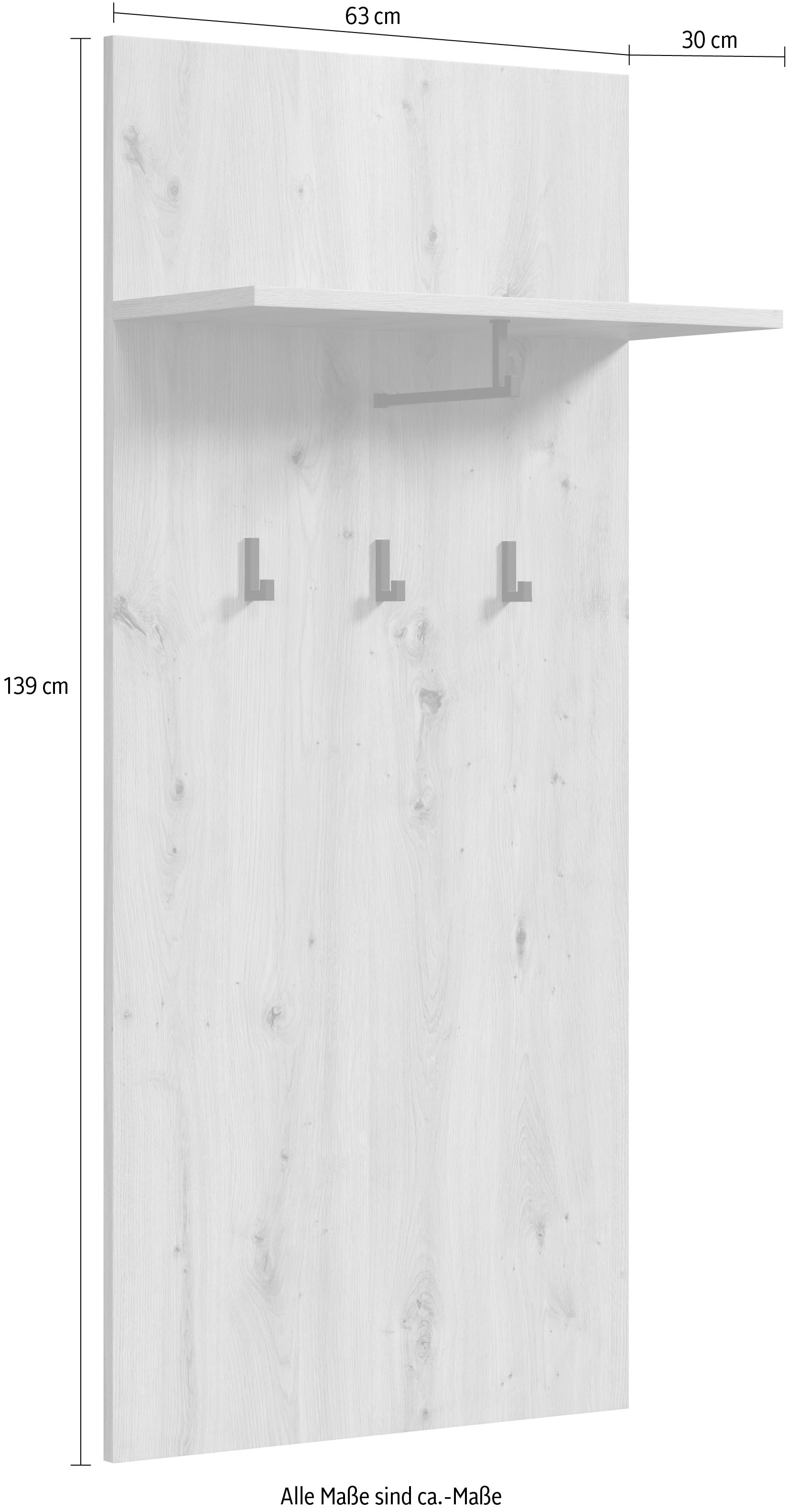 Places of Style Garderobenpaneel »Tarragona«, (1 St.), Wandgarderobe mit praktischer Ablage und 3 Haken - 63/30/139 cm