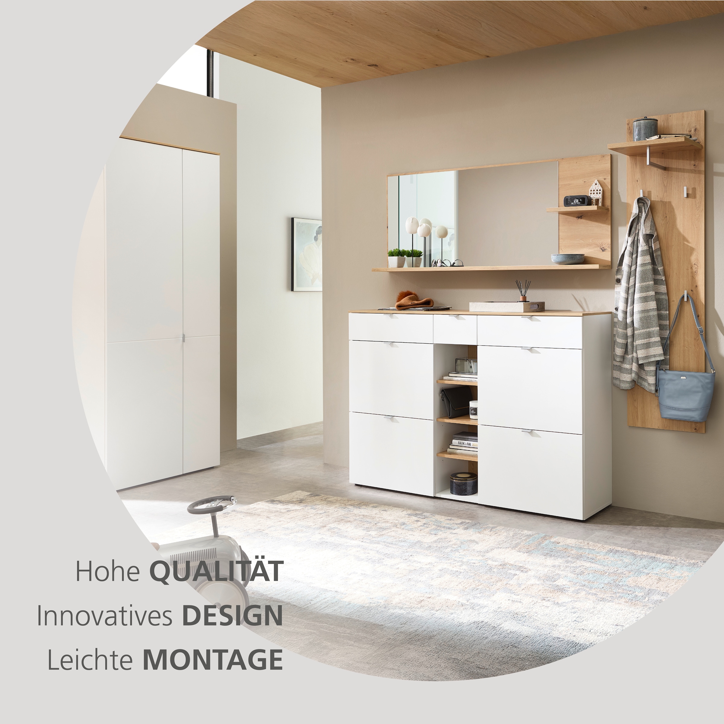 Innostyle Garderobenpaneel »BARI Graderobenpaneel, BxHxT 78x117x30 cm«, (1 St.), 3 Ablageboden, 1 Kleiderstange, 4 Haken