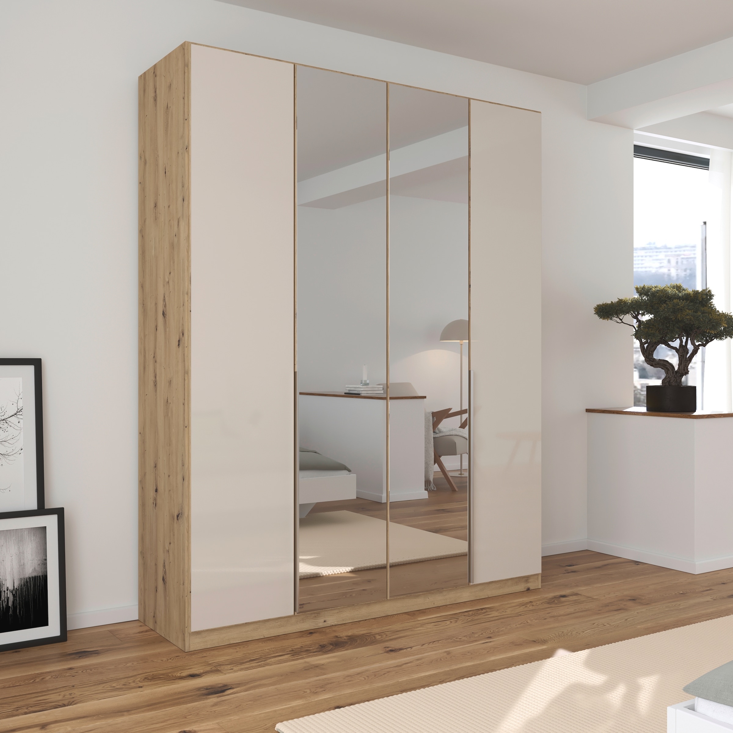 rauch Drehtürenschrank »Kleiderschrank Kleiderschränke Schrank Garderobe AGORDO mit Glasfront«, (in zwei Griff-Farben), durchdachte Innenausstattung, in 6 Breiten und 2 Höhen MADE IN GERMANY