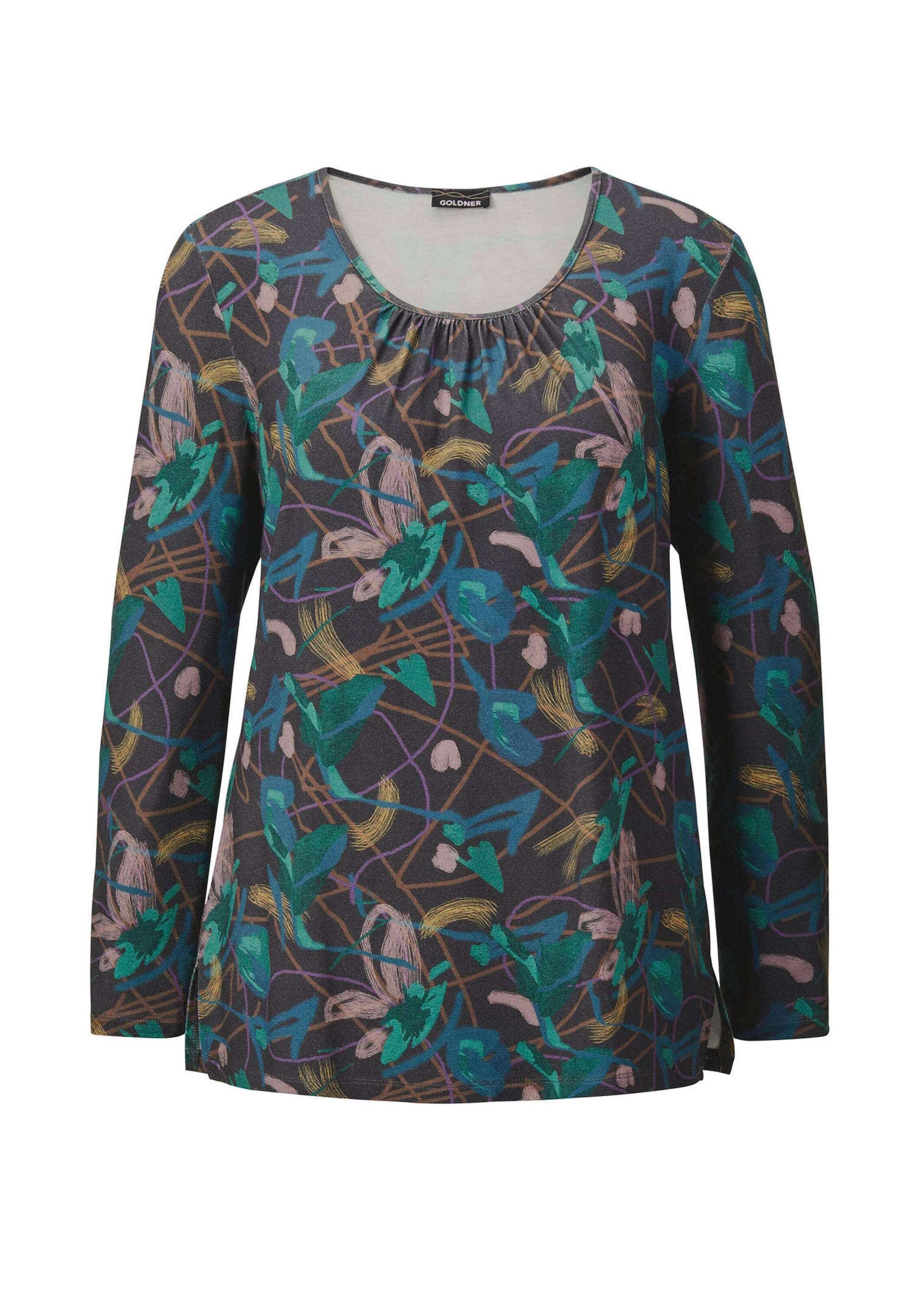 GOLDNER Damen Langarmshirt "Kurzgröße Druckshirt", bunt, Gr. 20, Obermaterial: 95% Viskose CV. 5% Elasthan EL., Shirts