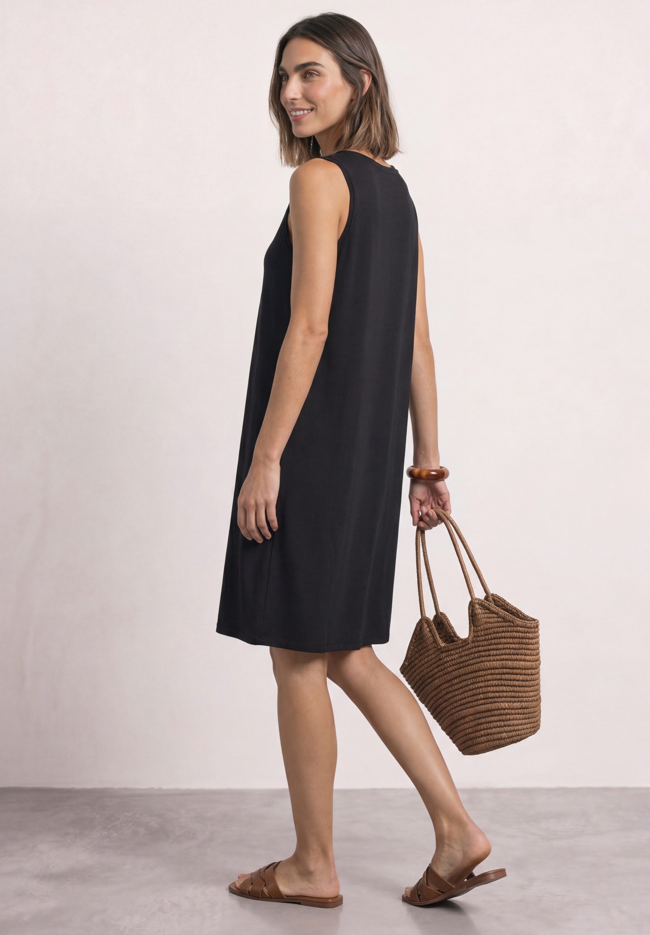 STREET ONE Jerseykleid Ohne Taschen Ärmelloses Sommerkleid mit Rundhals und Knopfdetail