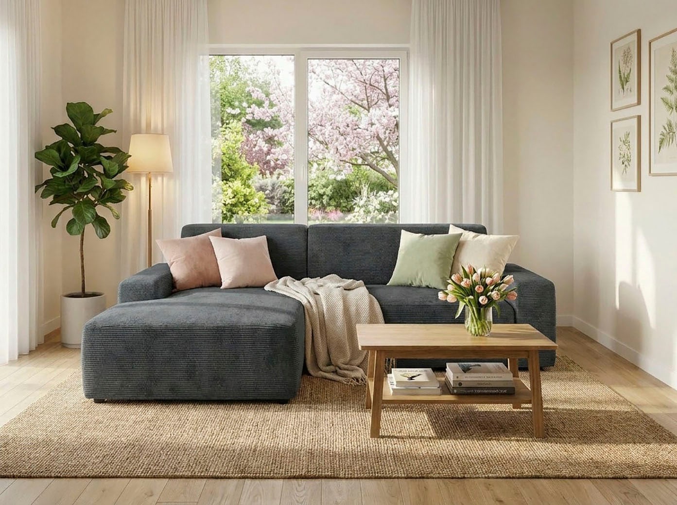 TRENDMANUFAKTUR Ecksofa "Wien, wahlweise mit Sitzvorschub und Bettkasten, Breite 246 cm" L-Form, in trendigem Cordstoff