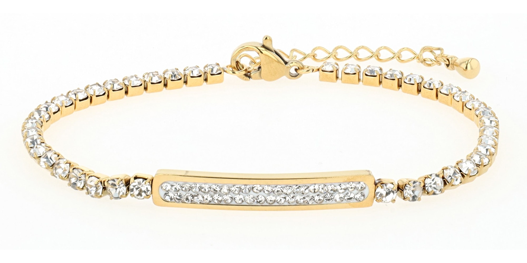 ADELIA ́S Damen Armband "Armband aus Edelstahl mit Strass Steinchen 16 cm", 16cm, Edelstahl, gold, Edelstahl, Armbänder, Perfekt als Geschenk zum