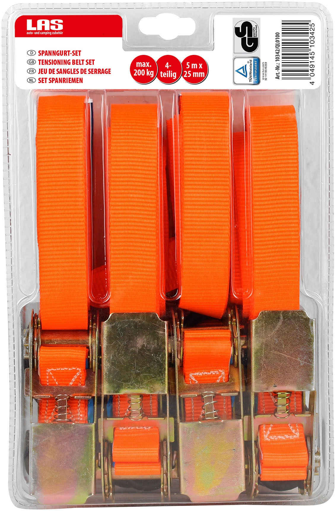 PROUSER Spanngurt »Spanngurt-Set 4-tlg. mit Ratsche und Haken«, (Set, 4 St.)