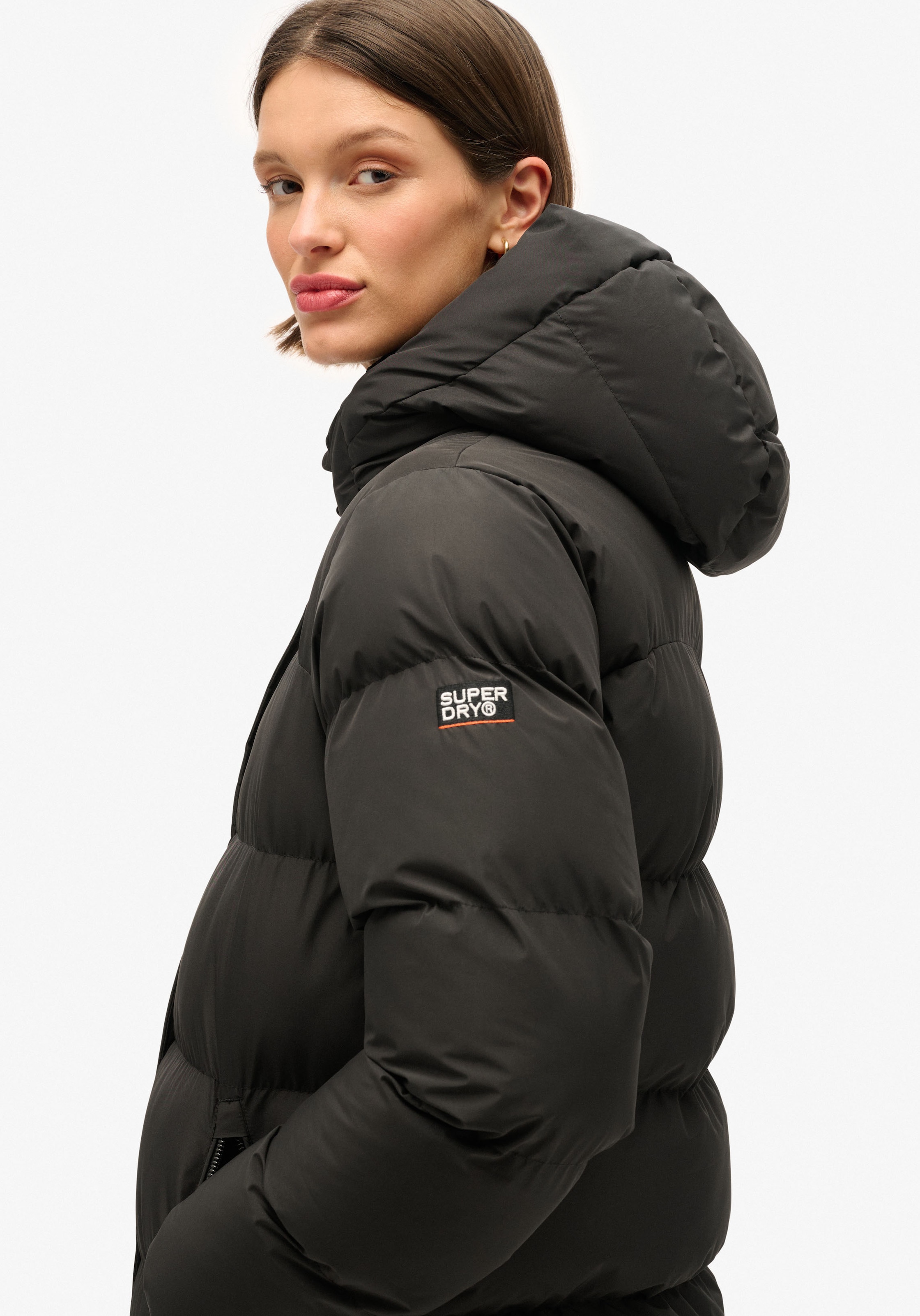 Superdry Steppjacke »HOODED LONGLINE SPORTS PUFFER«, mit Kapuze