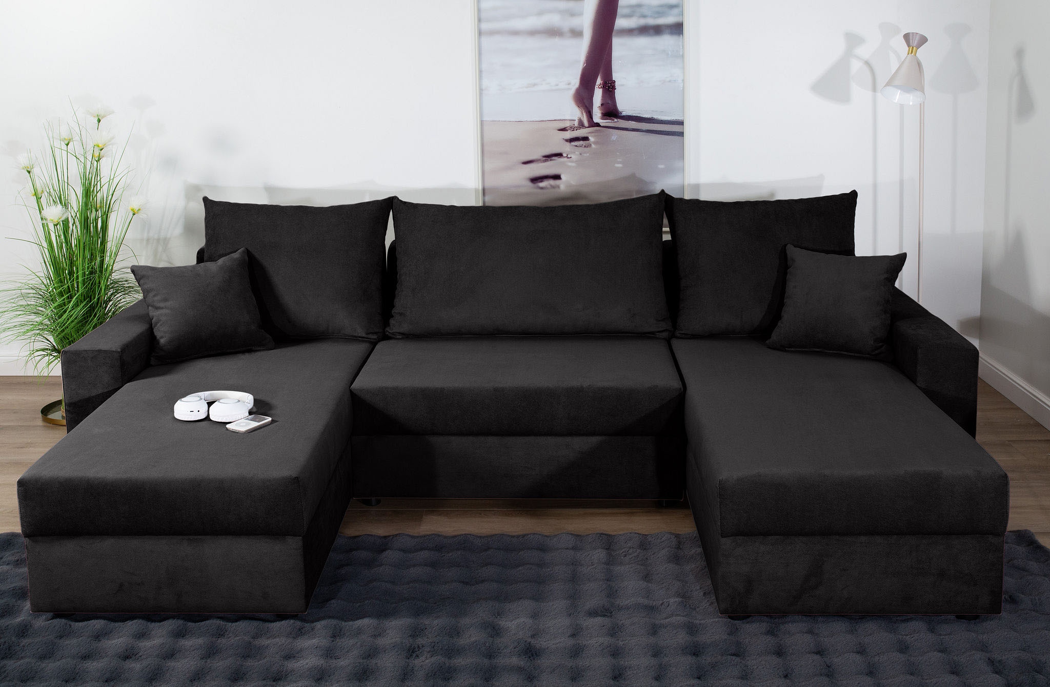 COLLECTION AB Wohnlandschaft »Pico U-Form, Breite 252, mit Armlehne Schlaffunktion, Bettkasten«, Wohnlandschaft,2 X Ottomane,Polyätherschaum Polsterung