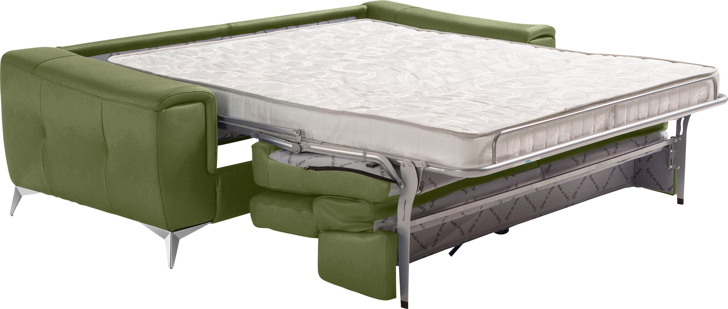 Egoitaliano Schlafsofa »Francine Designsofa, Loungesofa mit Dauerschlaffunktion, Breite 233 cm«, mit Bettfunktion, Luxus-Microfaser BLUSH, kiwi, Fußfarbe chrom