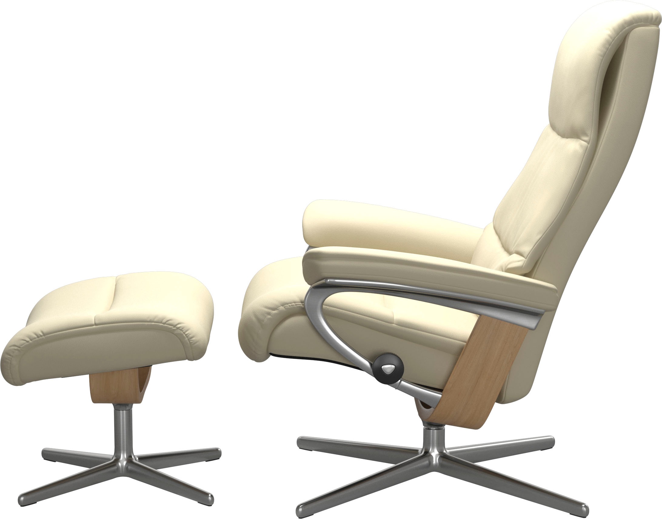 Stressless® Relaxsessel »View«, (Set, Relaxsessel mit Hocker), mit Hocker, mit Cross Base, Größe S, M & L, Holzakzent Eiche