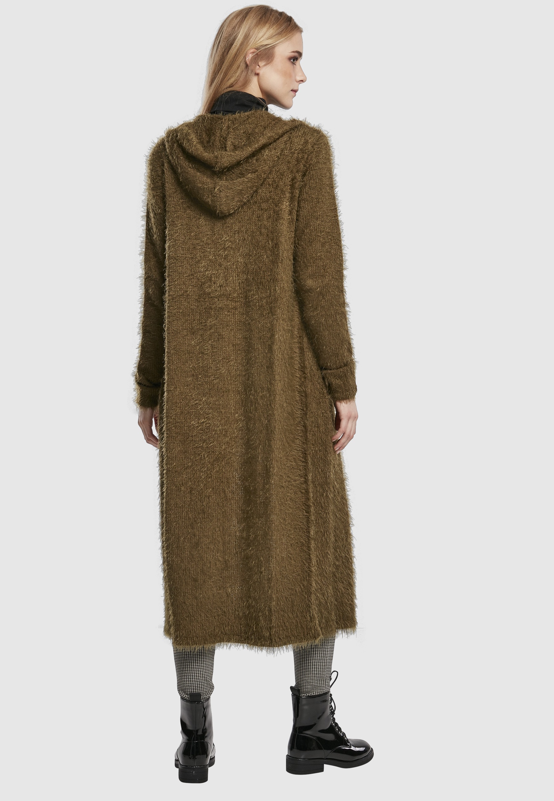 URBAN CLASSICS Strickjacke »Urban Classics Damen Ladies Hooded Feather Cardigan« 1 Stk.