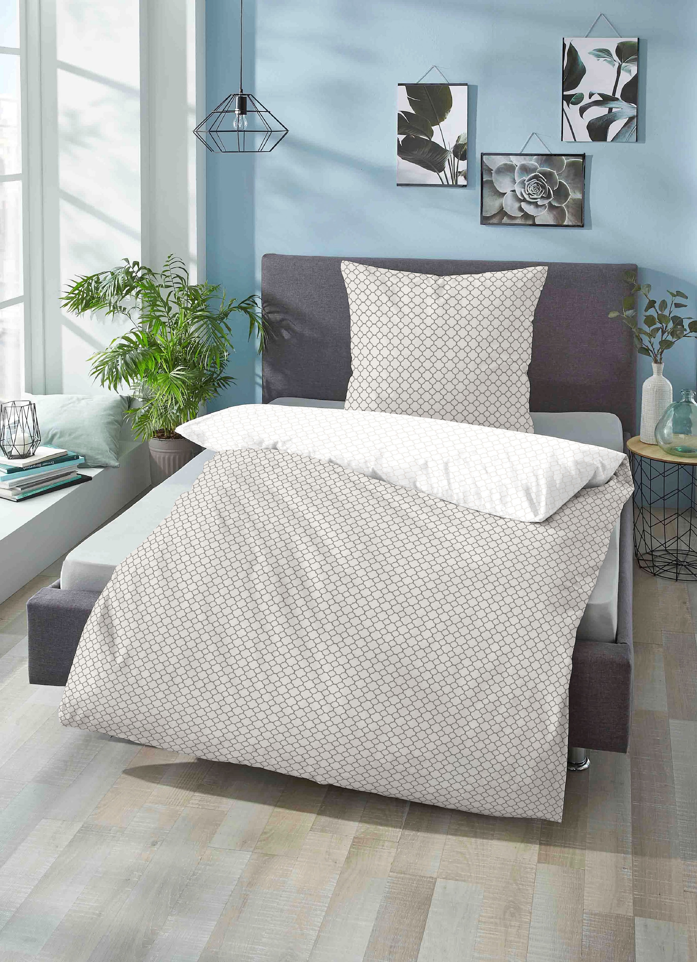 Biberna Wendebettwäsche »Combinate in Gr. 135x200, 155x220 oder 200x200 cm«, Bettwäsche aus Baumwolle, zeitlose Bettwäsche mit Wendeoptik
