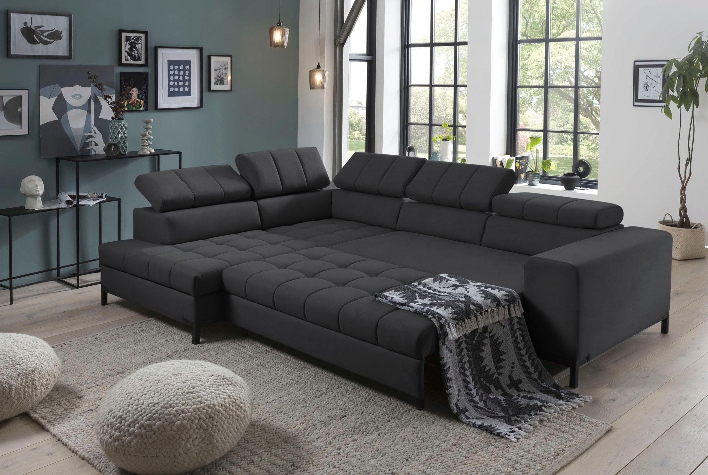 exxpo - sofa fashion Ecksofa »Bocco, hochwertige Verarbeitung, toller Sitzkomfort, bequem, L-Form«, wahlweise mit Bettfunktion u. Bettkasten, inkl. Kopfteilverstellung