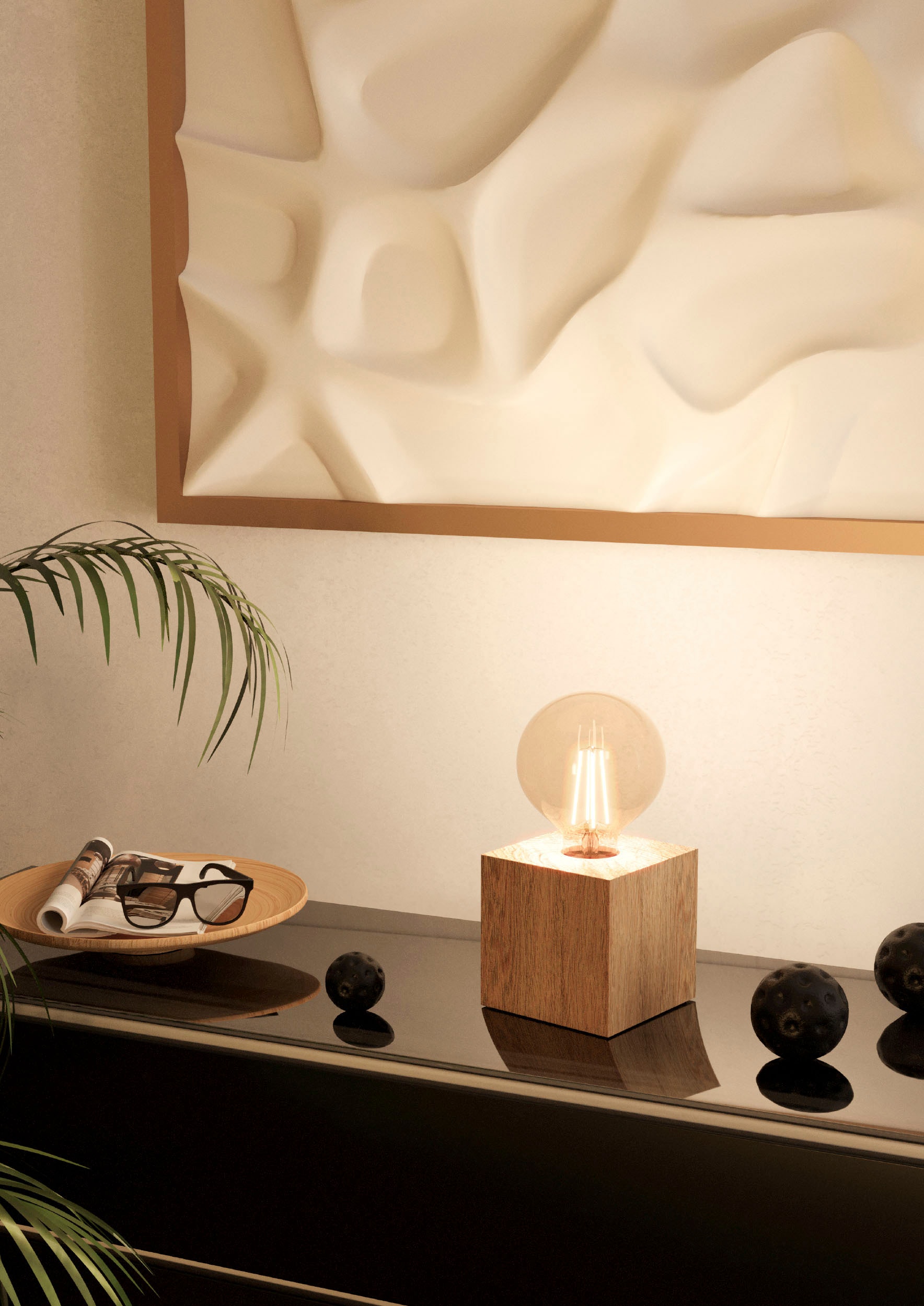 EGLO Tischleuchte »PRESTWICK 2«, Leuchtmittel E27 | Leuchtmittel wechselbar-ohne Leuchtmittel, Nachttischlampe, Deko, wohnlich, Schalter am Kabel, 9,5x9,5x9,5 cm