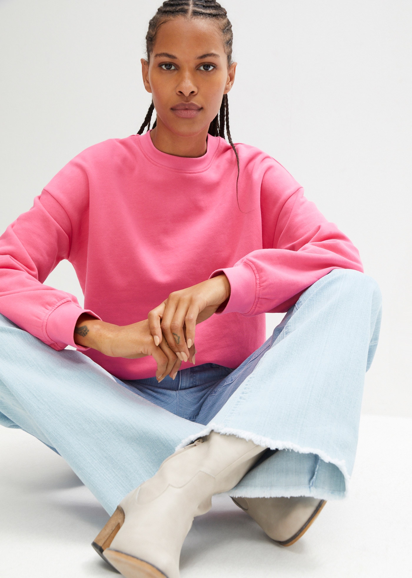 bonprix Weite Jeans »Wide-Leg-Jeans High Waist« im Five-Pocket Style, mit ausgefranstem Beinabschluss