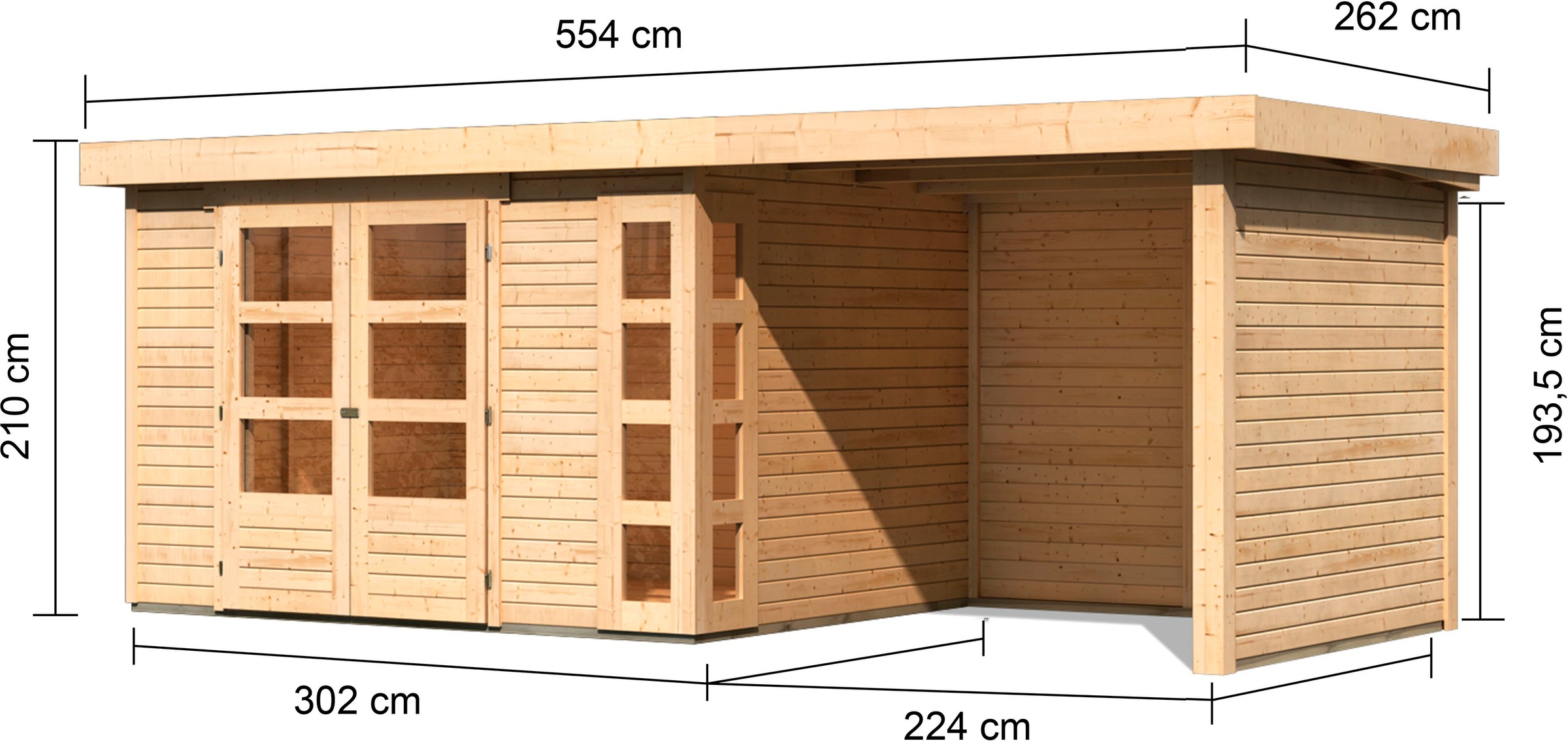 Karibu Gartenhaus »Kerko 5«, mit Anbaudach, Seiten- und Rückwand