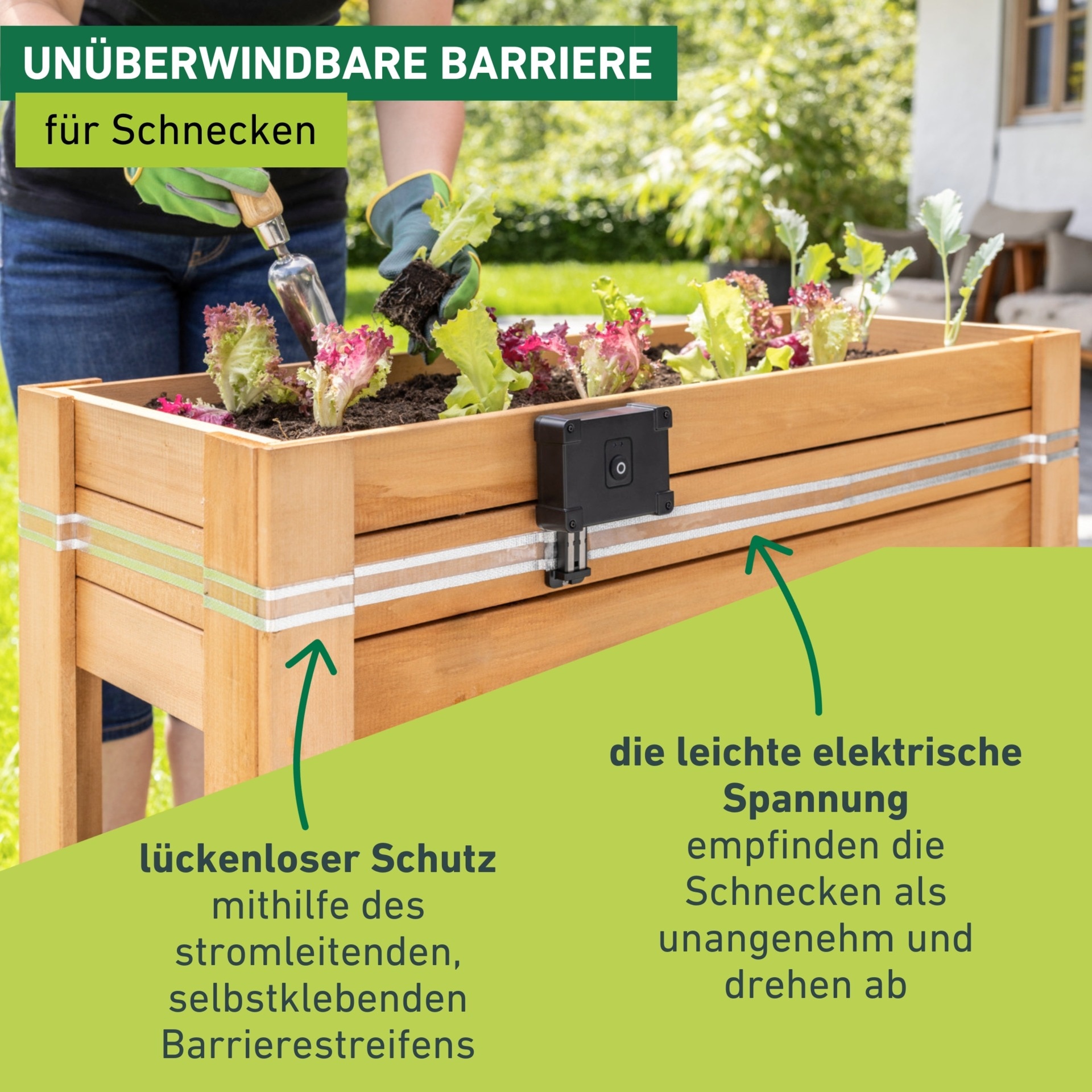 Windhager Elektrischer Schneckenzaun »elektrisch inkl. 10 m Barrierestreifen, Schneckenabwehr e-FENCE« für Hochbeete, Schneckenband selbsklebend