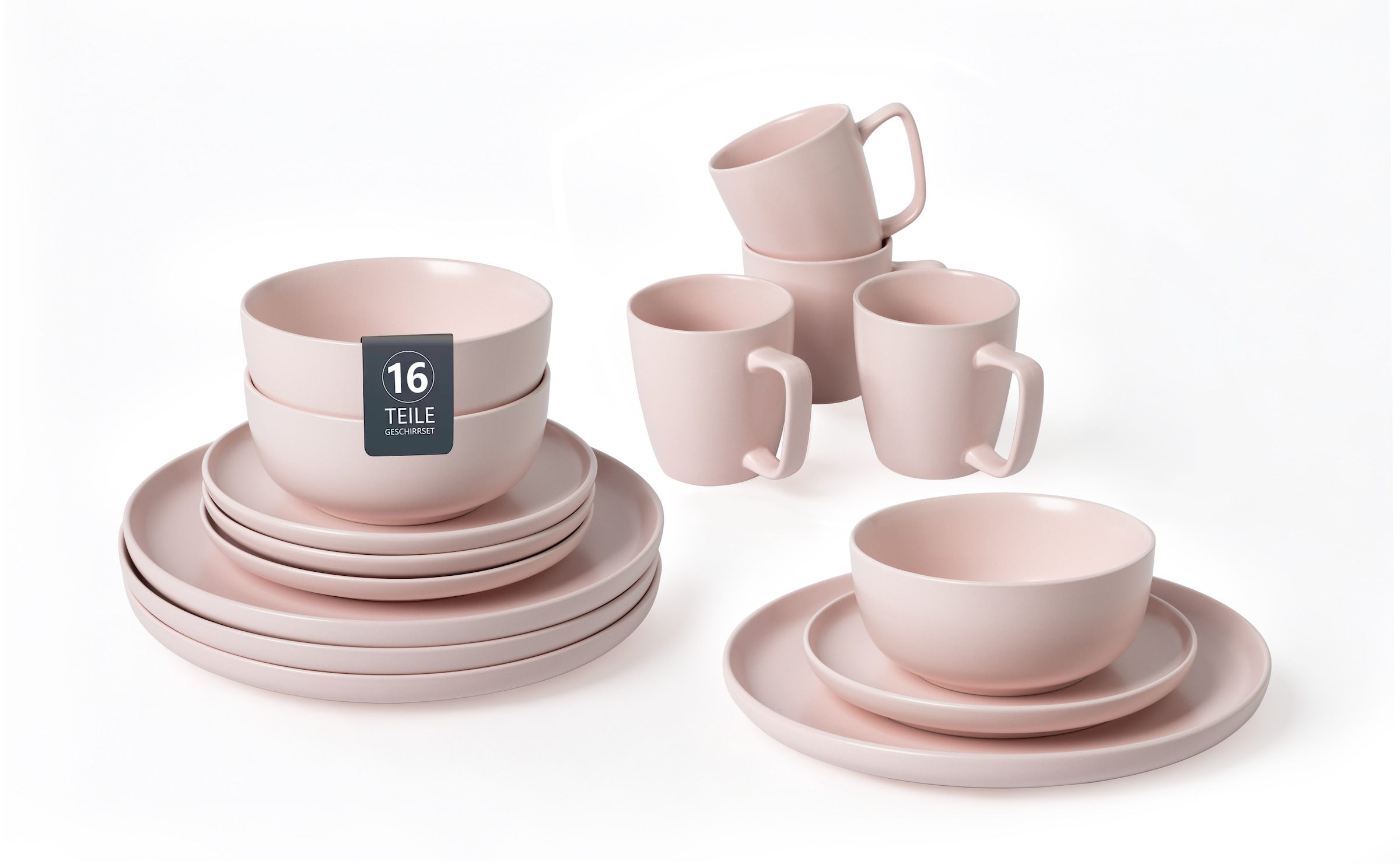 Geschirr-Set OTTO HOME "Tommik, außen matt, innen glänzend", rose, 16, Steinzeug, Geschirr-Sets, Geschirr-Set, spülmaschinenfest und mikrowellengeeignet