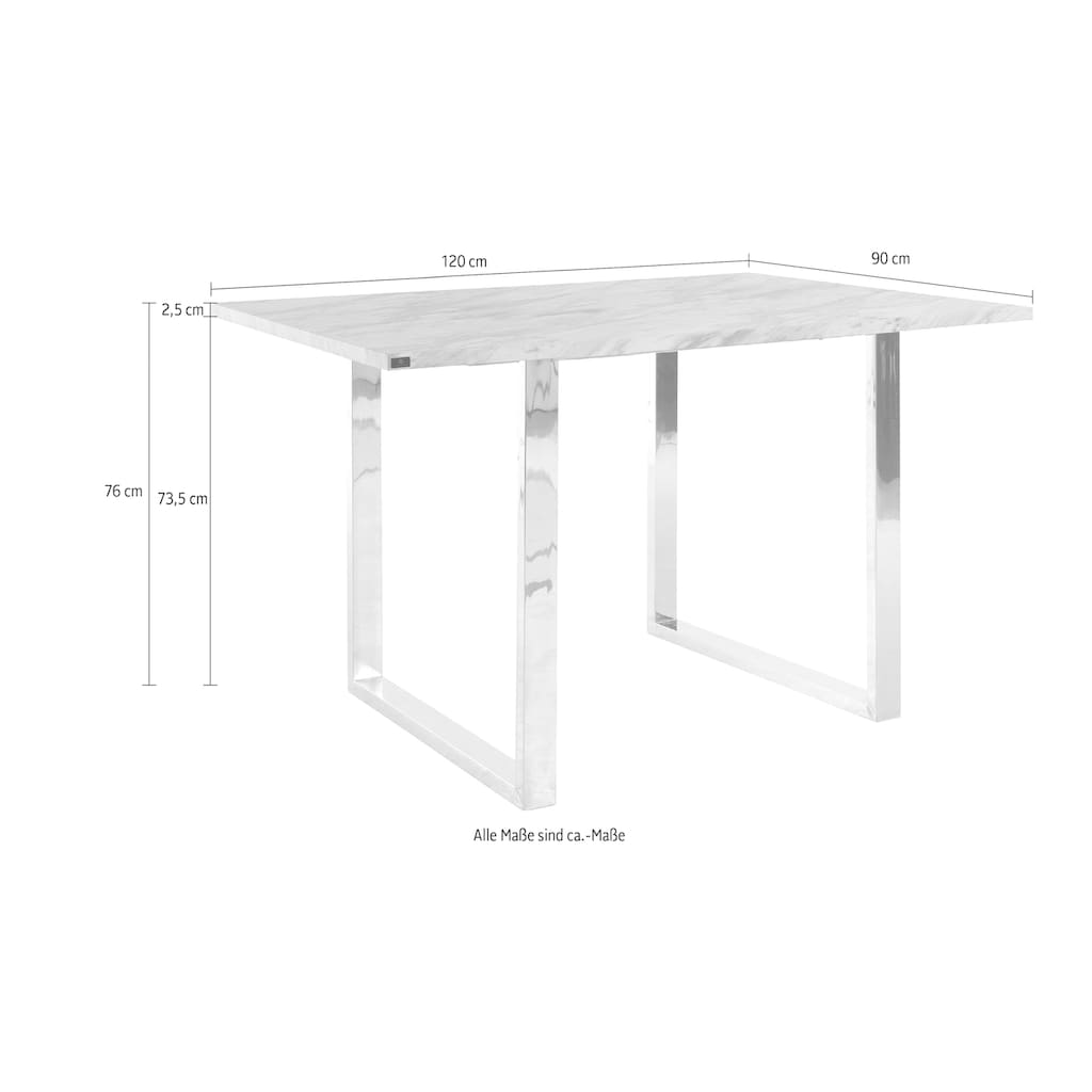 Leonique Esstisch »Cevennen«, (1 St.), Tischplatte MDF in Marmor Optik, Gestell aus Metall, 120 oder 160 cm