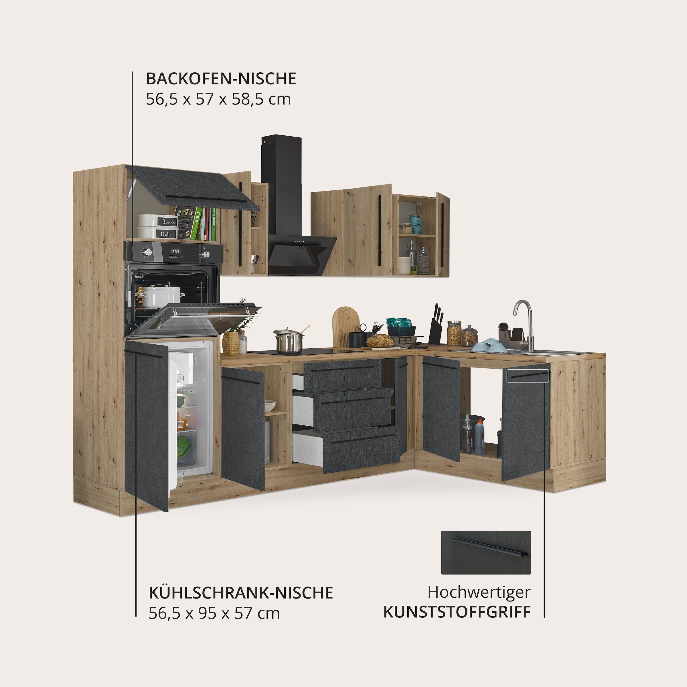 KOCHSTATION Winkelküche »Florida, Stellbreite 270x165 cm« wahlweise mit E-Geräten, mit Softclose für Türen und Schubkästen