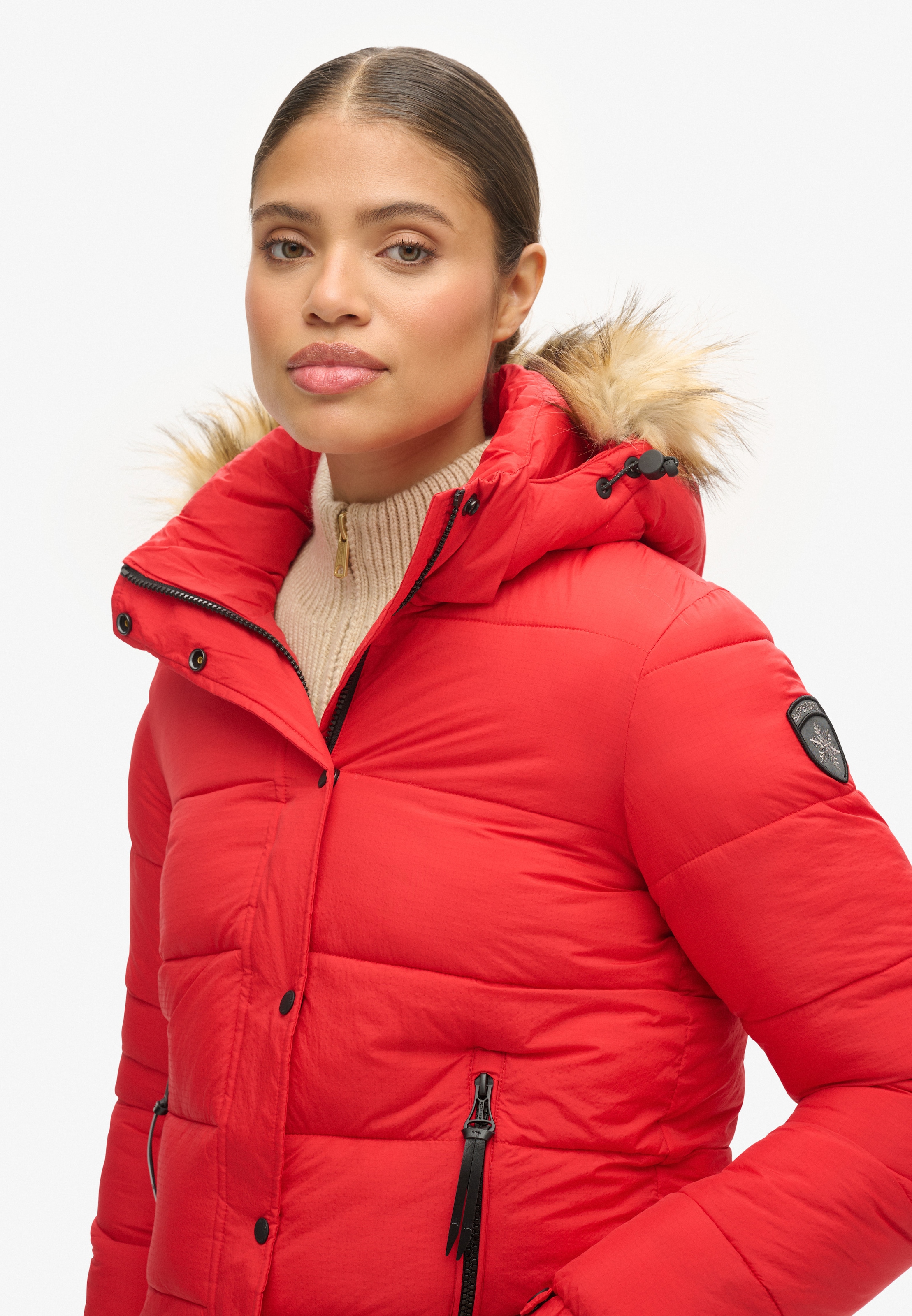 Superdry Steppjacke »FAUX FUR SHORT HOOD PUFFER«, mit Kapuze