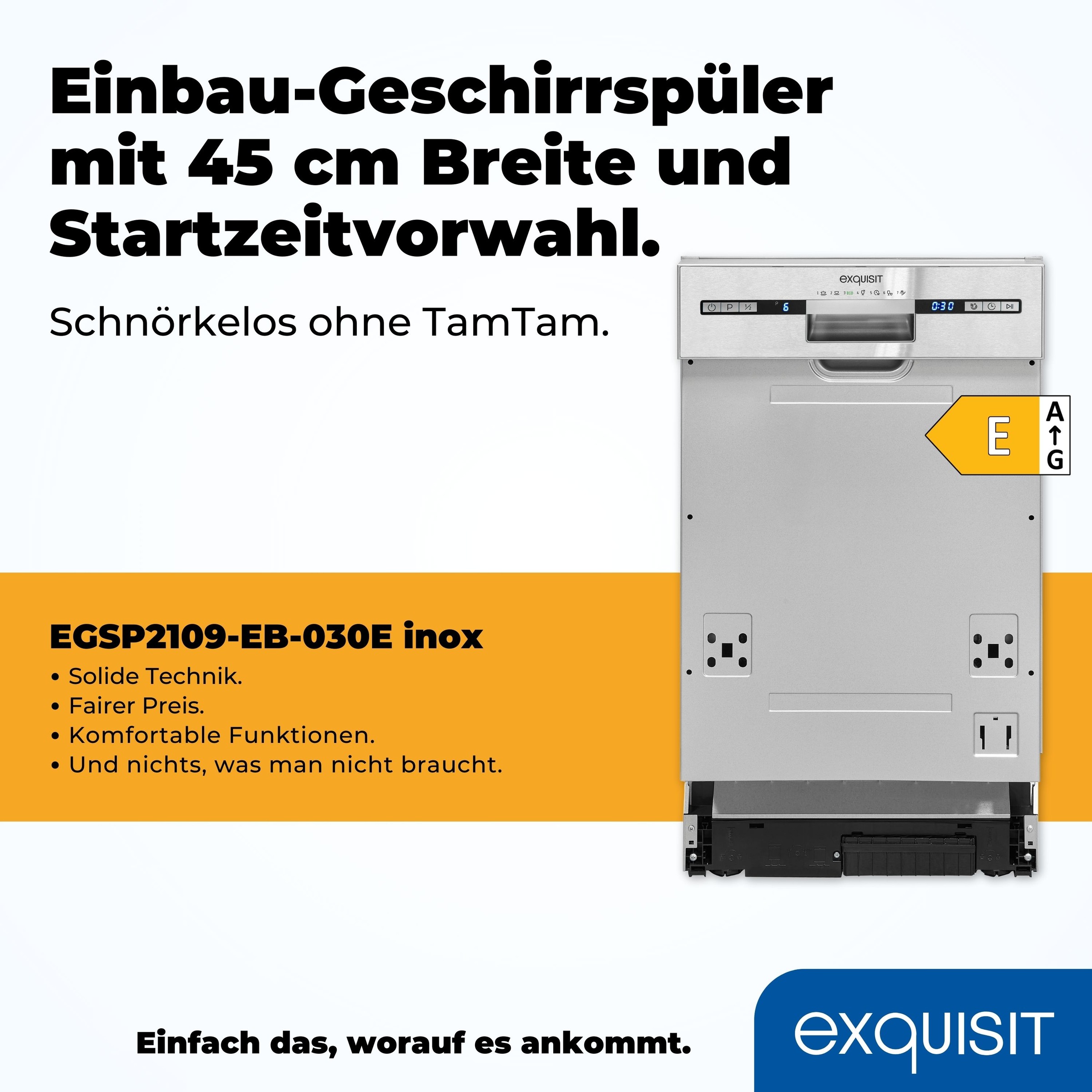Thumbnail - exquisit teilintegrierbarer Geschirrspüler "EGSP2109-EB-030E" 9 Maßgedecke Vollintegriert, sparsam – 9 Maßgedecke mit 6 ...