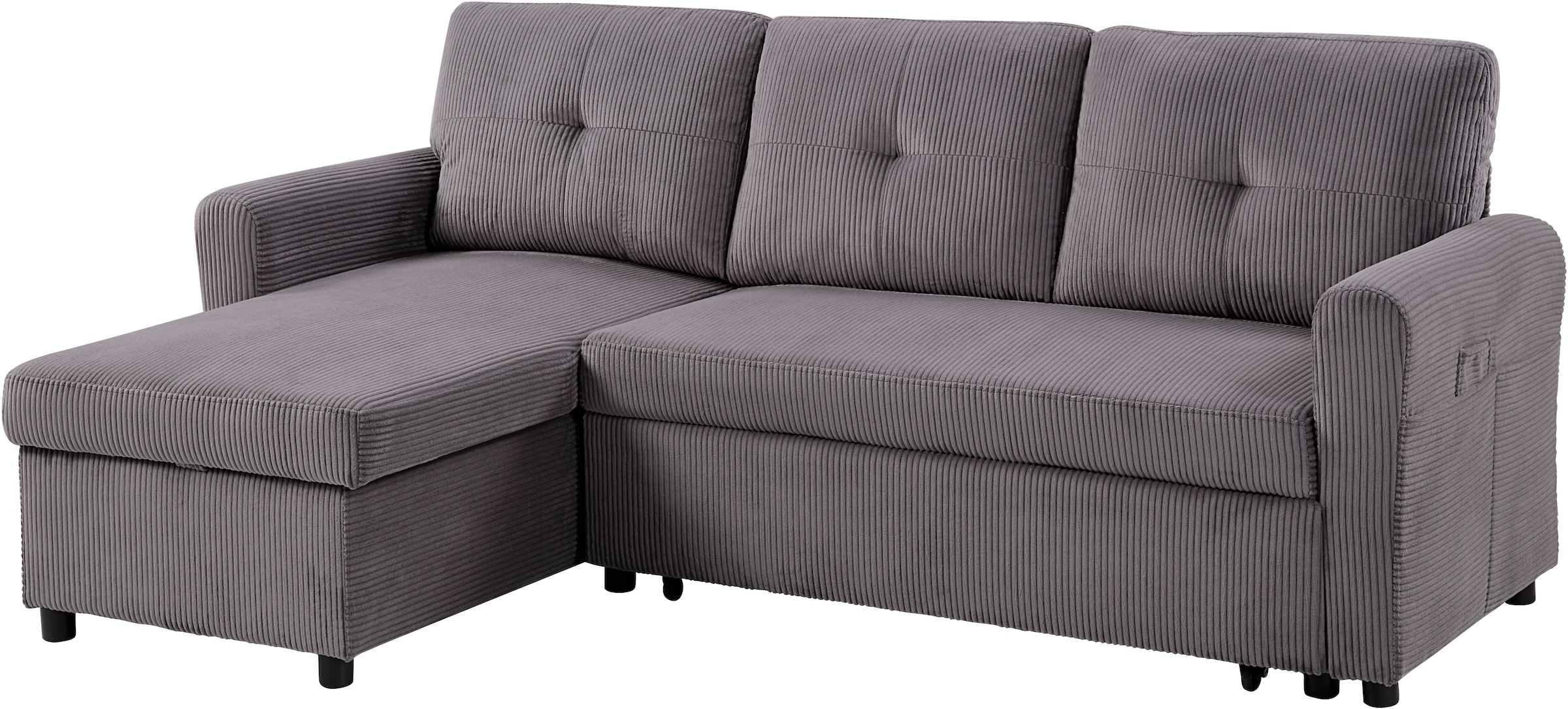 ATLANTIC home collection Ecksofa »Gustavo L-Form«, mit Schlaffunktion, Stauraum & seitlichen Taschen