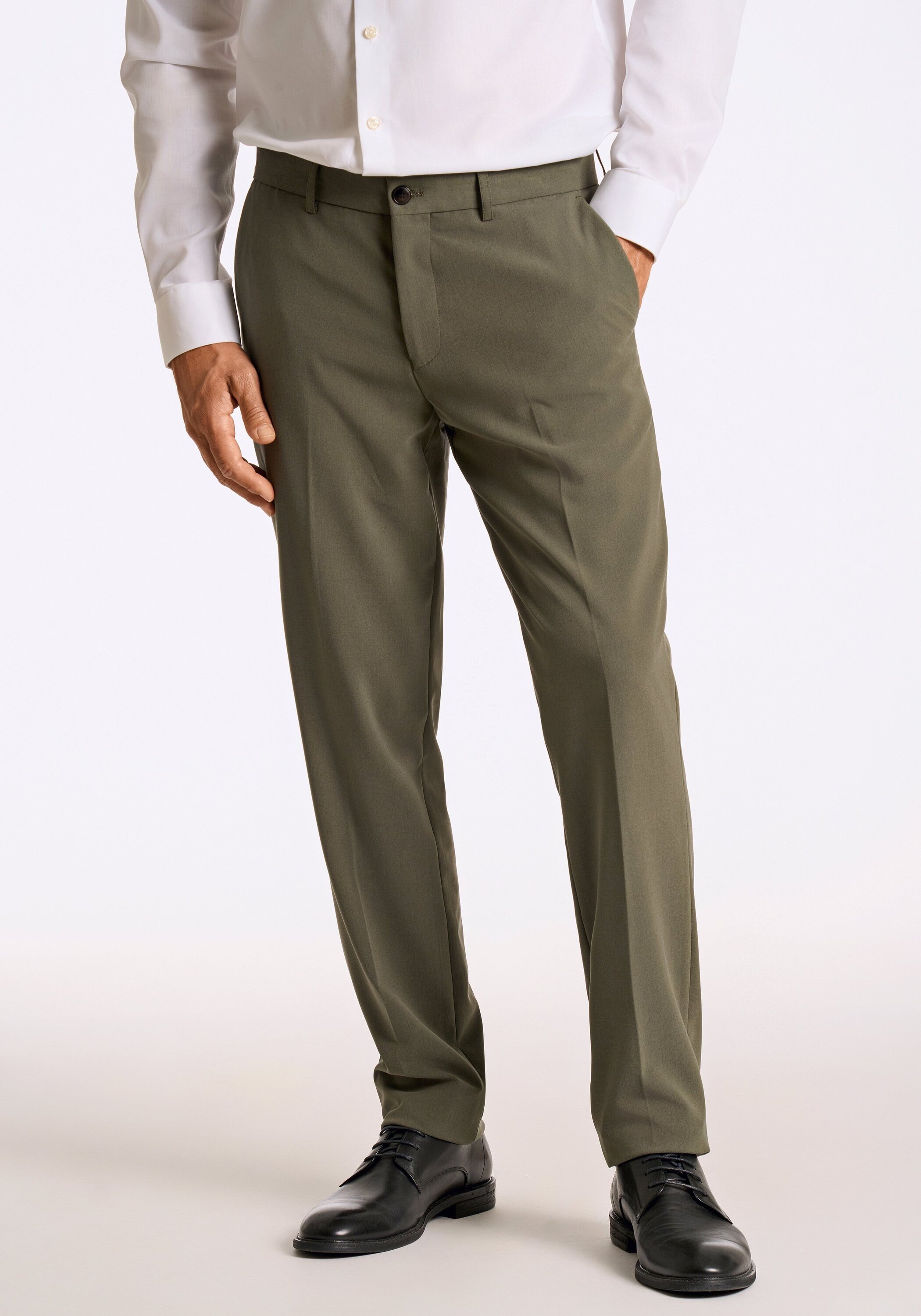 Anzughose LINDBERGH "Anzughose Modern Fit", Herren, Gr. 50, army, Obermaterial: 67% Polyester, 28% Viskose, 5% Elasthan; Futter: 98% Polyester, 2% Elasthan, unifarben, normal, Hosen Anzughose