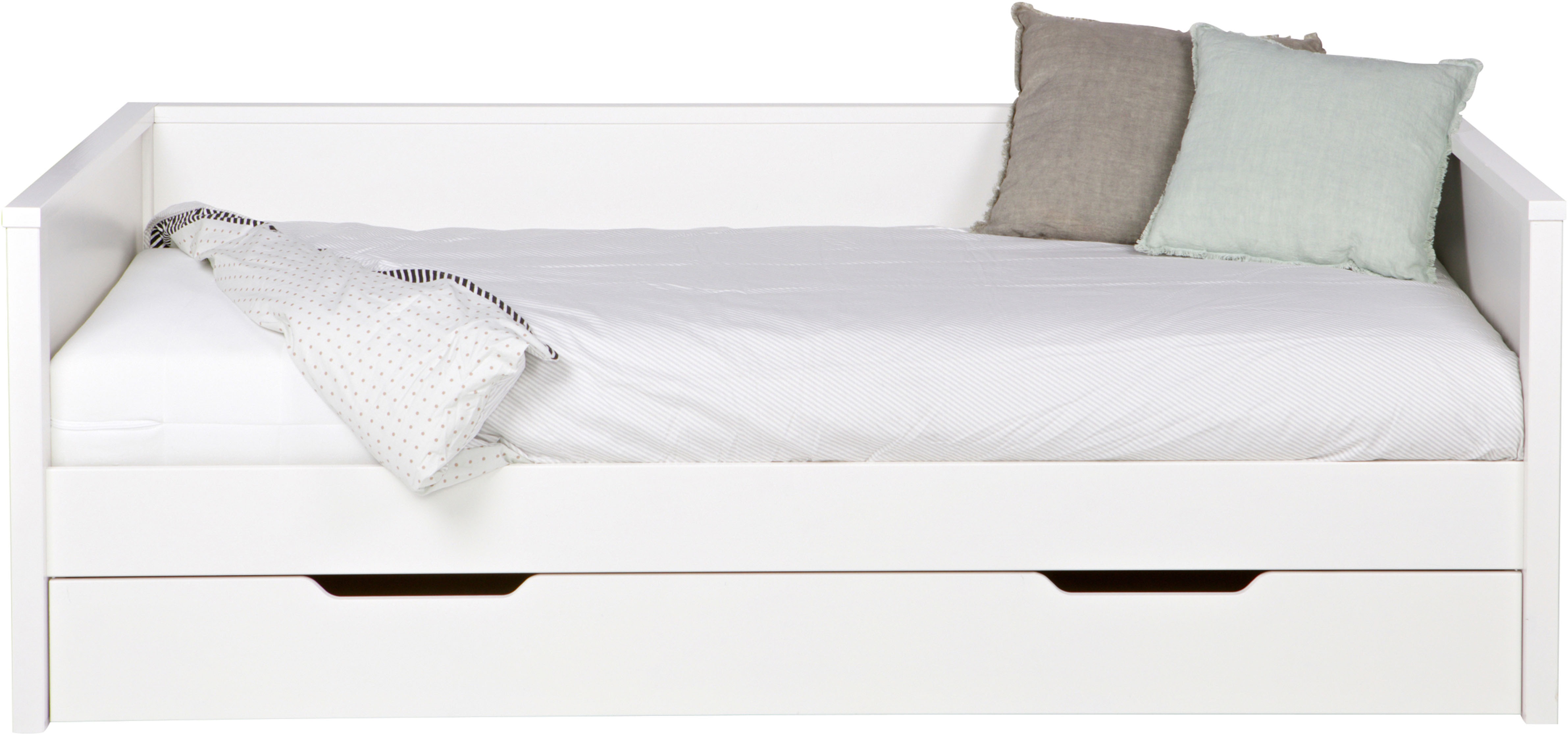 WOOOD Bettgestell "Nikki FSC-Kiefernholz gebürstet, H 73 x B 208 x D 100 cm" Matratzenmaß 90x200 cm, Schublade optional, mit akzentuierter Maserung