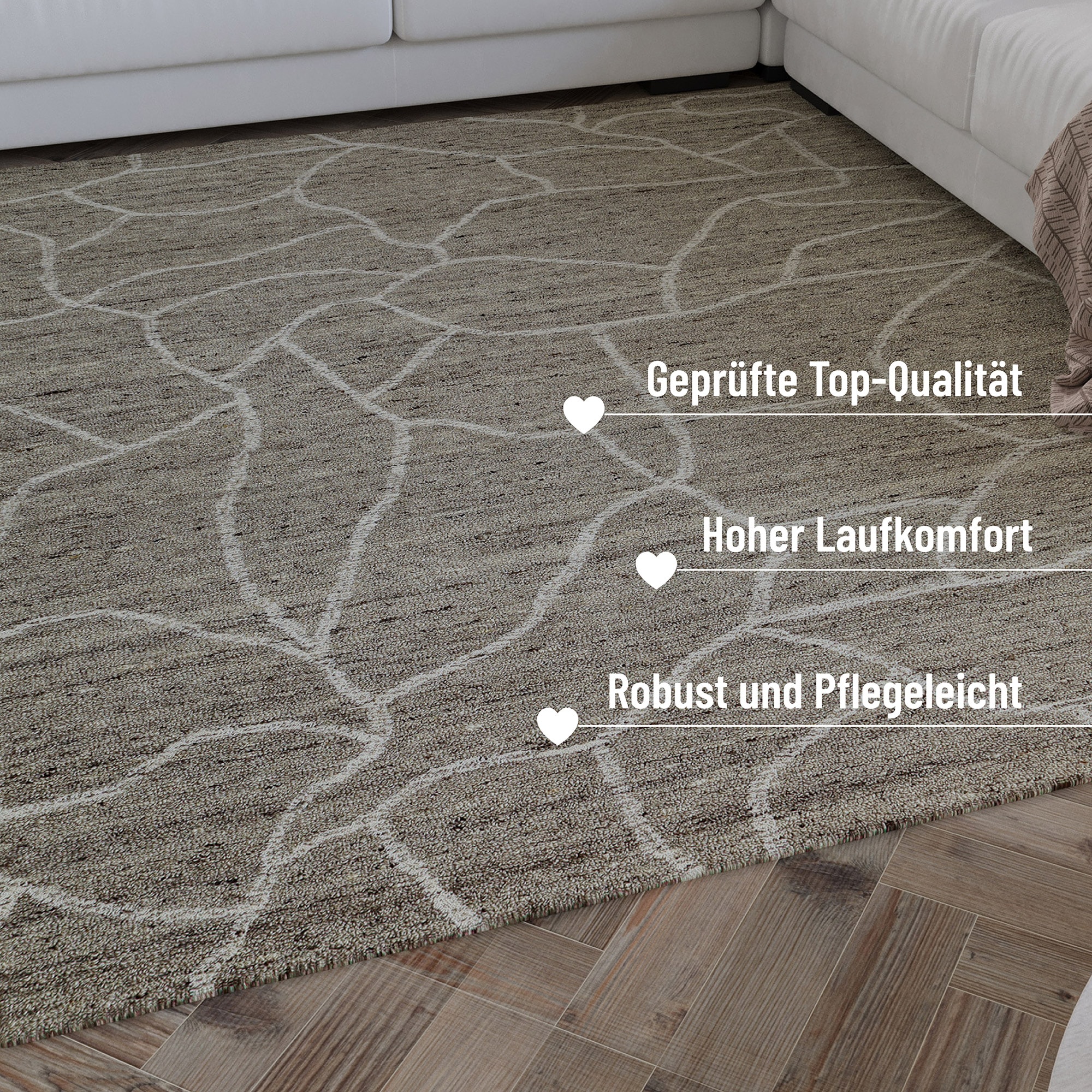 Wecon home Wollteppich »Hamptons FORTYONE«, rund, 15 mm Höhe, Schurwolle, Kurzflor, Wohnzimmer, elegant, robust, Stein-Muster