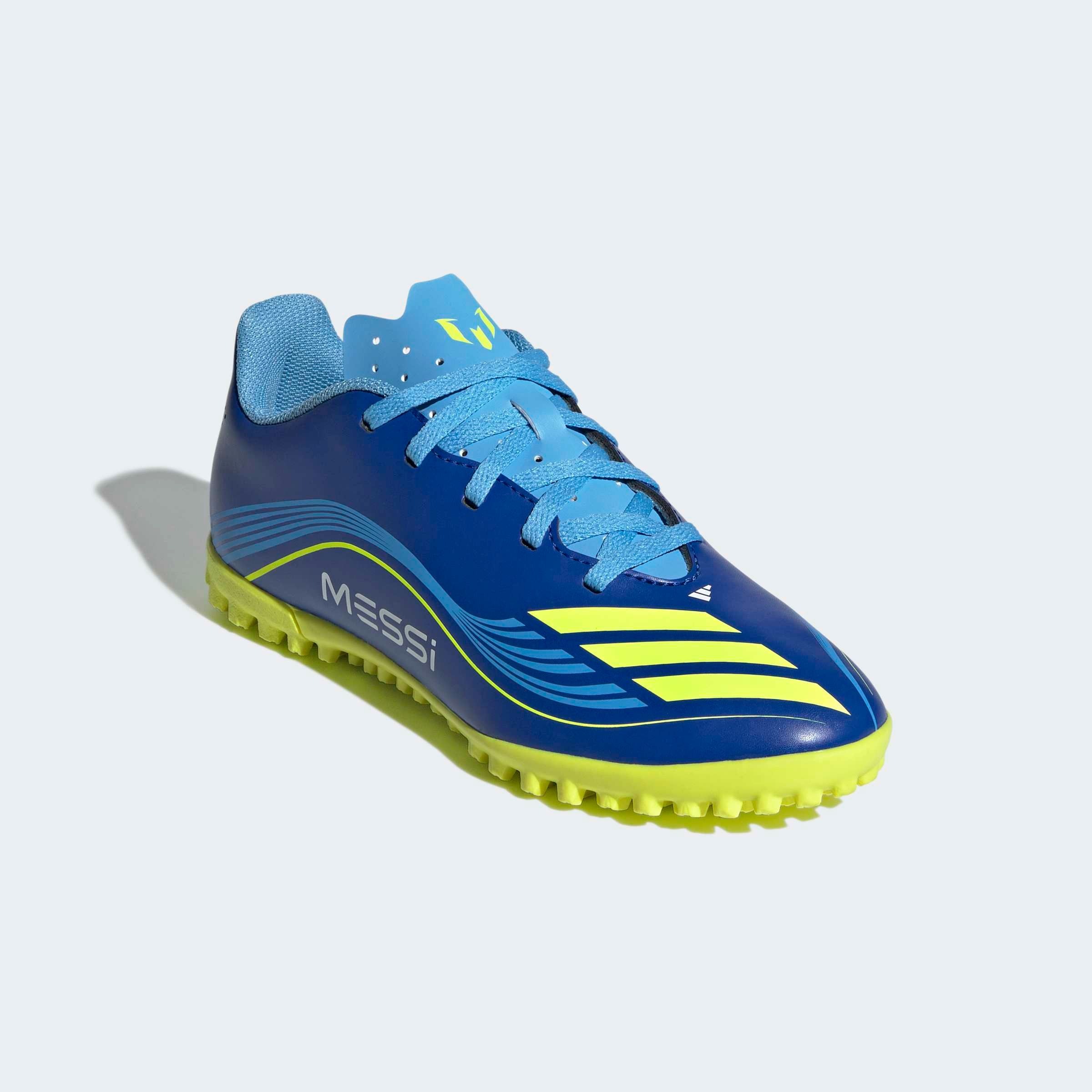 Mädchen Fußballschuh "F50 MESSI CLUB KUNSTRASEN E KINDER", ADIDAS PERFORMANCE, Gr. 38royal blau, solar gelb, semi blau burst, Synthetik, Schuhe,