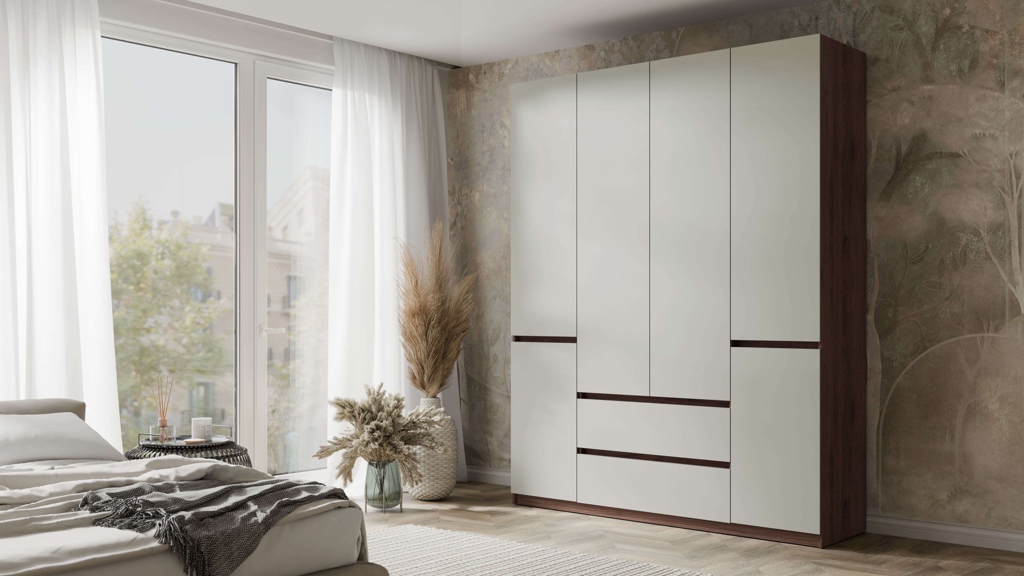 Home affaire Kleiderschrank »GERMO mit 1 Einlegeböde, 2 Schubladen, 1 Kleiderstange, 90/51/230cm«, Garderobe mit 6 Drehtüren, Wäscheschrank mit viel Stauraum