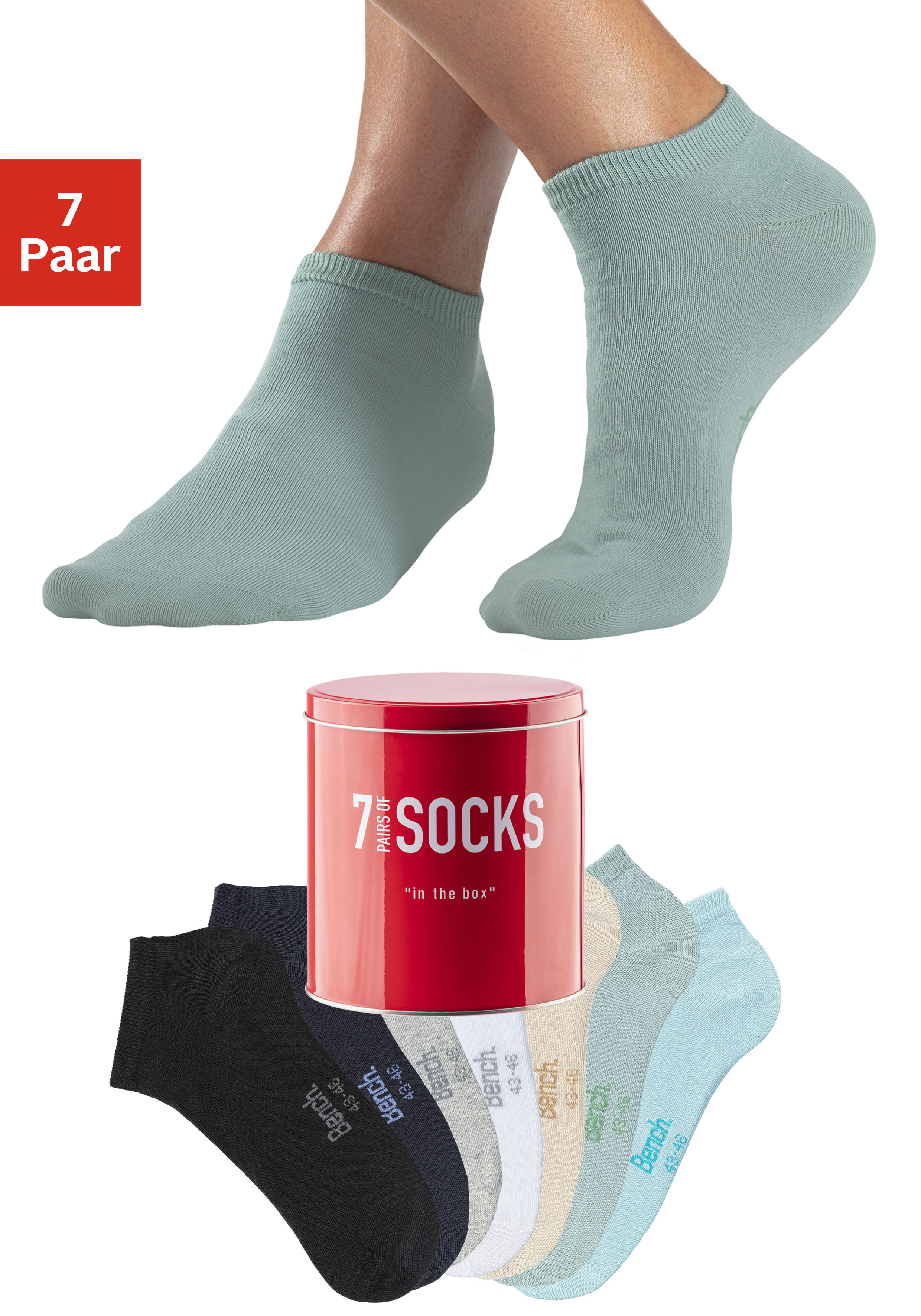 Bench. Sneakersocken "Damen und Herrensocken, sportliche Kurzform" Dose, 7 Stk. tlg. verpackt in der Dose
