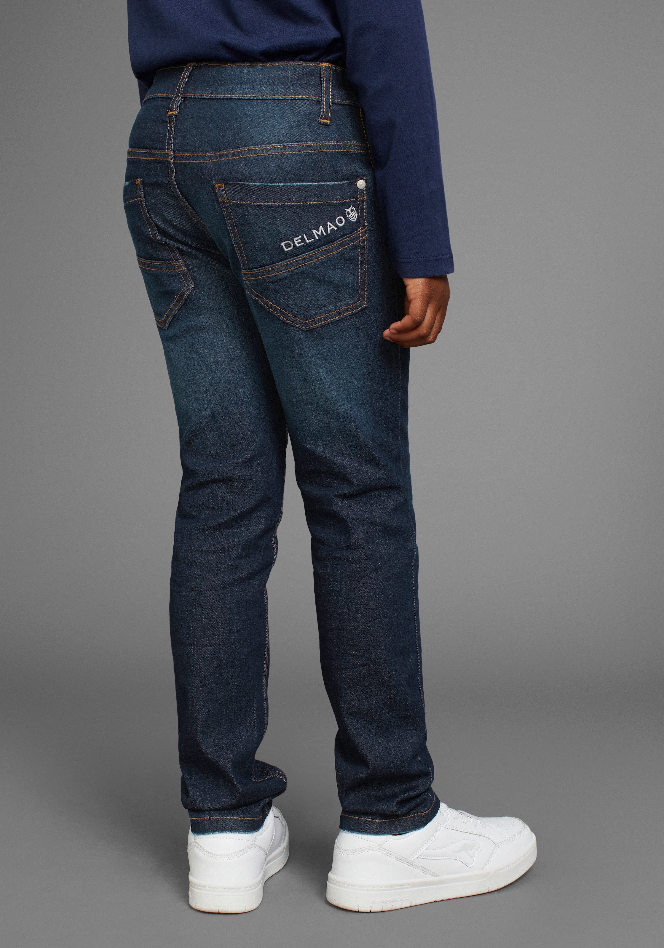 DELMAO Stretch-Jeans »Straight-fit Jeans für Jungen«, elastisches Material, Used-Look-Waschung, niedrige Leibhöhe