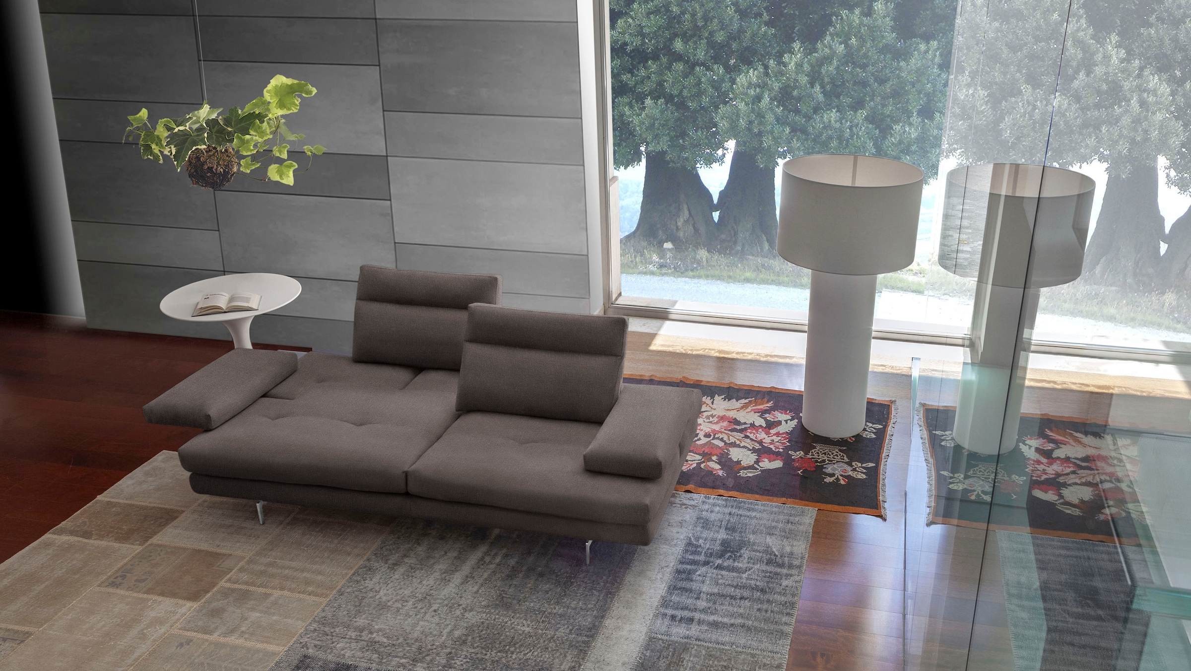 CALIA ITALIA 3-Sitzer "Toby Wing, 208 cm breit, Designsofa mit hohem Sitzkomfort" inklusive Sitztiefenverstellung, Füße in Chrom glänzend