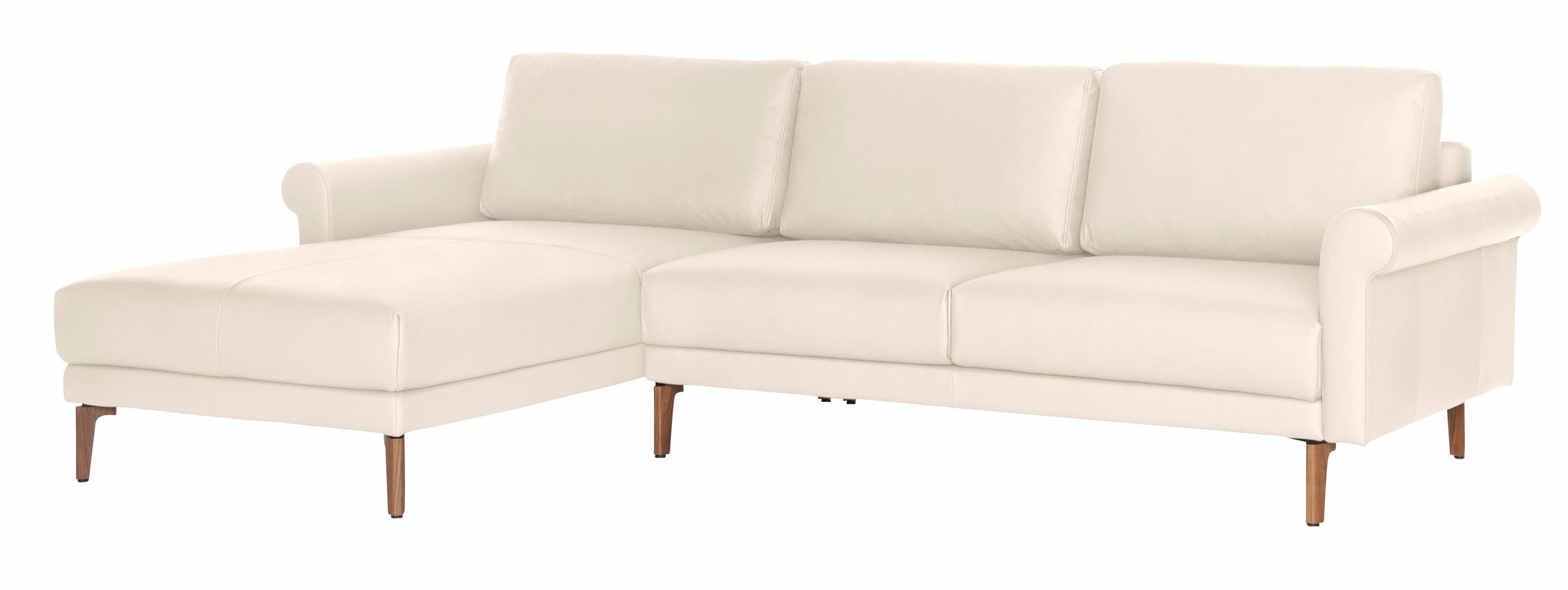 Creation BY ROLF BENZ Ecksofa »CR.450, Designecksofa, L-Form«, Armlehne Schnecke modern Landhaus, Breite 262 cm, Fuß Nussbaum