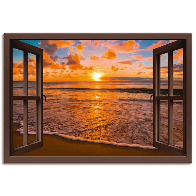 Artland Wandbild »Fensterblick Sonnenuntergang am Strand«, Sonnenaufgang &  -untergang, (1 St.), als Leinwandbild, Wandaufkleber oder Poster in versch.  Größen kaufen | BAUR