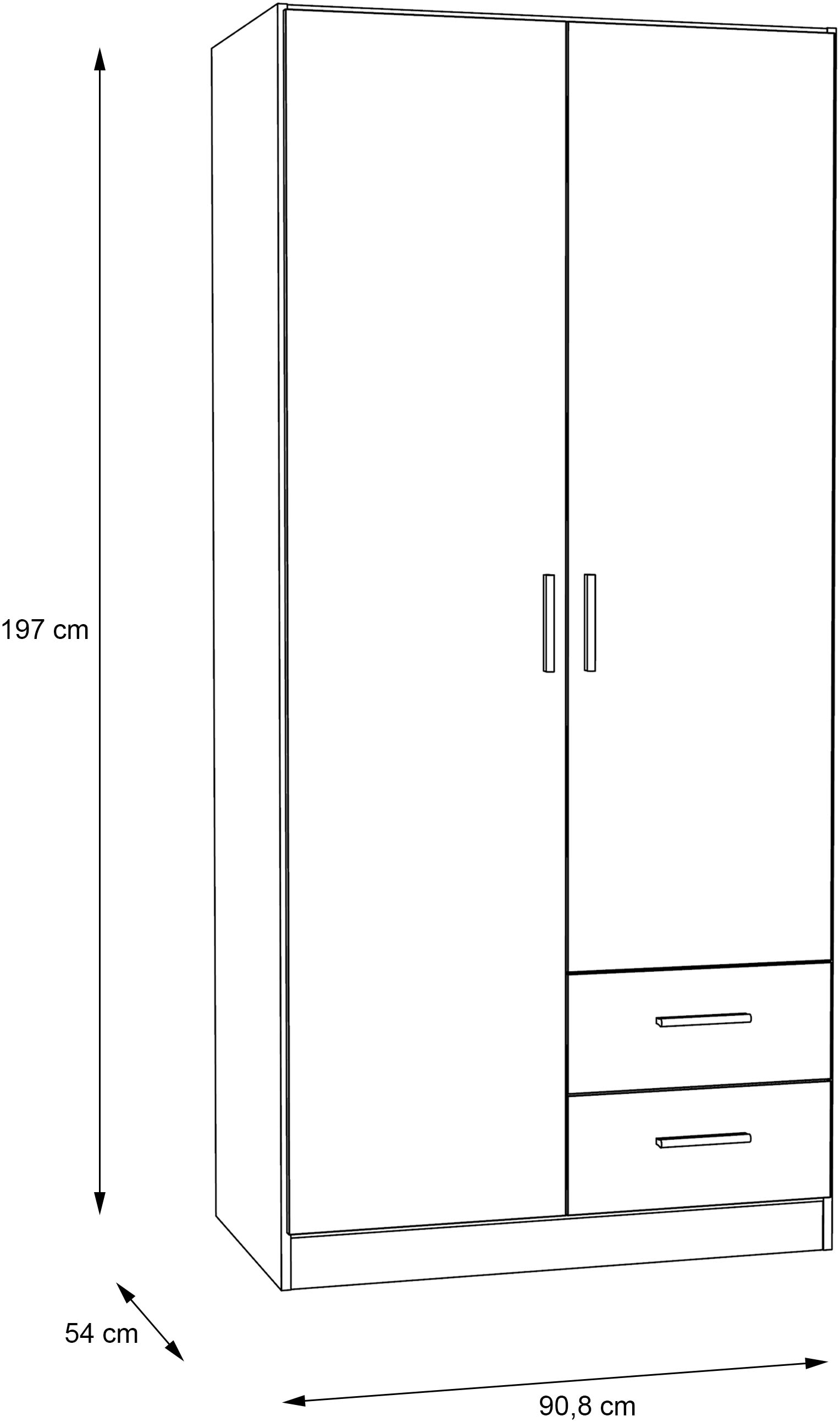 FORTE Kleiderschrank »FORTE JOAKIM , Drehtürenschrank Sonoma Eiche« B/H/T 90,8/197/54 cm, viel Platz