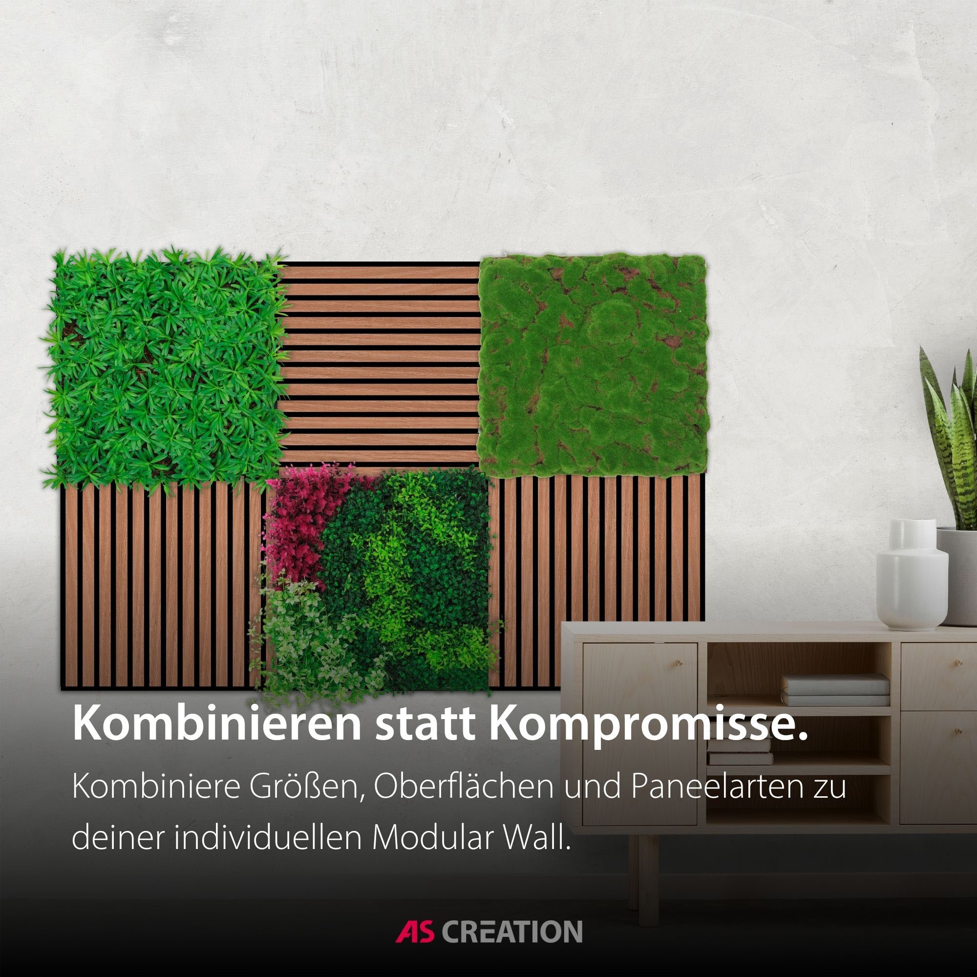 Architects Paper Wandpaneel »A.S. Création Modular Wall Wandpaneel Moosoptik« 1 tlg. Pflegeleichte Moosoptik auf rPET-Filz für natürliche 3D-Wände
