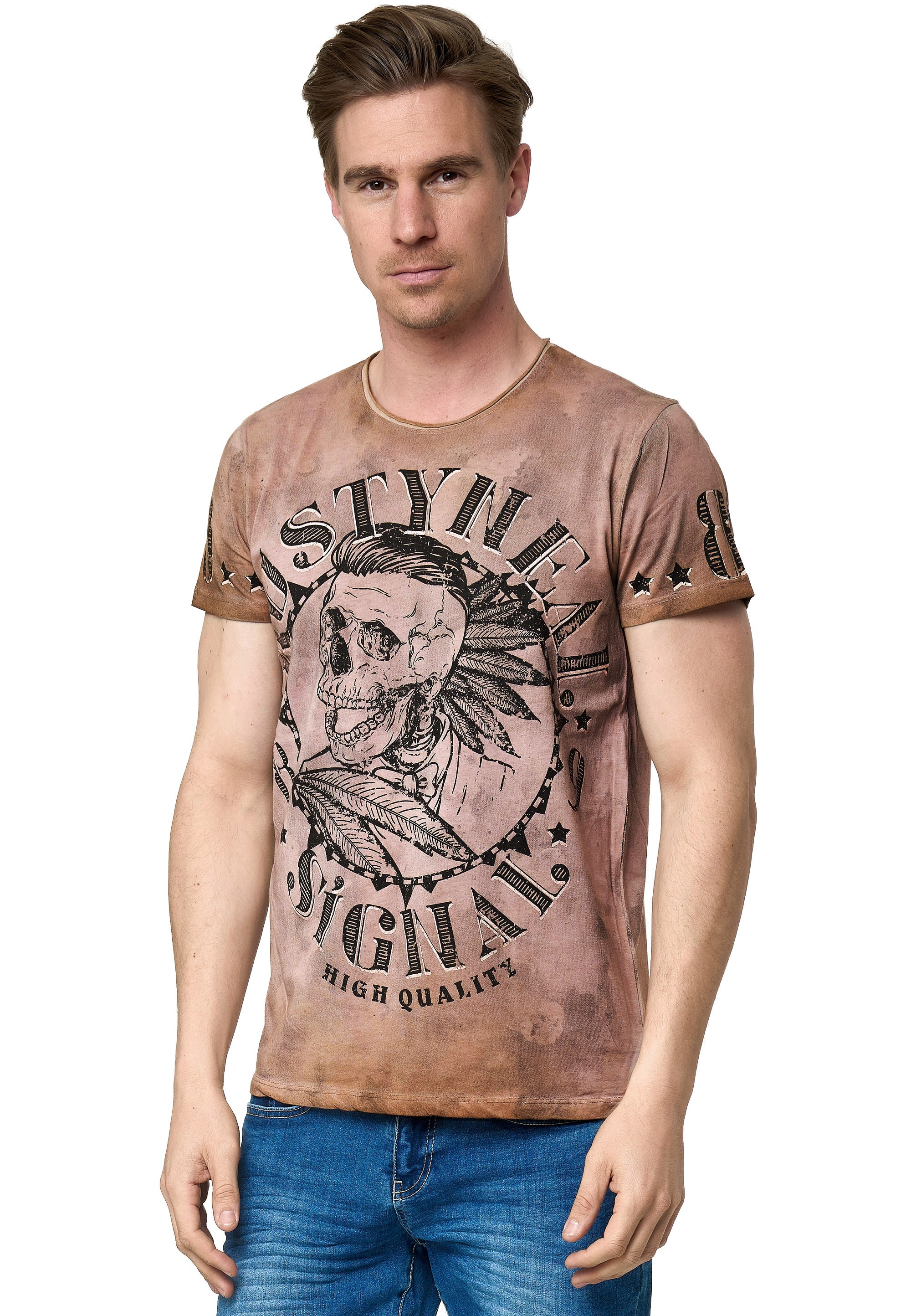 Rusty Neal T-Shirt Men Brown L 4