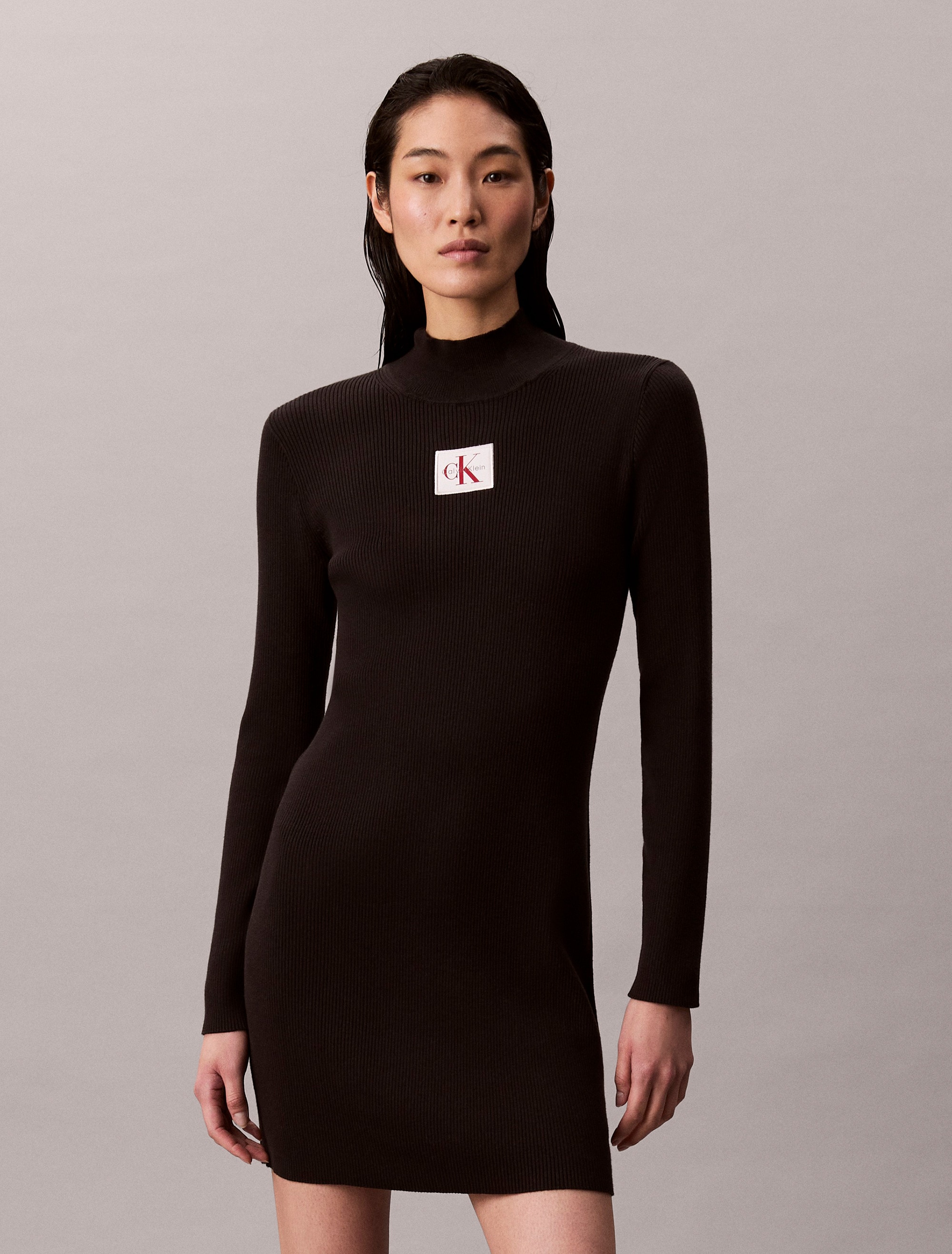 Calvin Klein Jeans Strickkleid "LS T NECK MINI DRESS" Ohne Tasche Mit Rundh günstig online kaufen