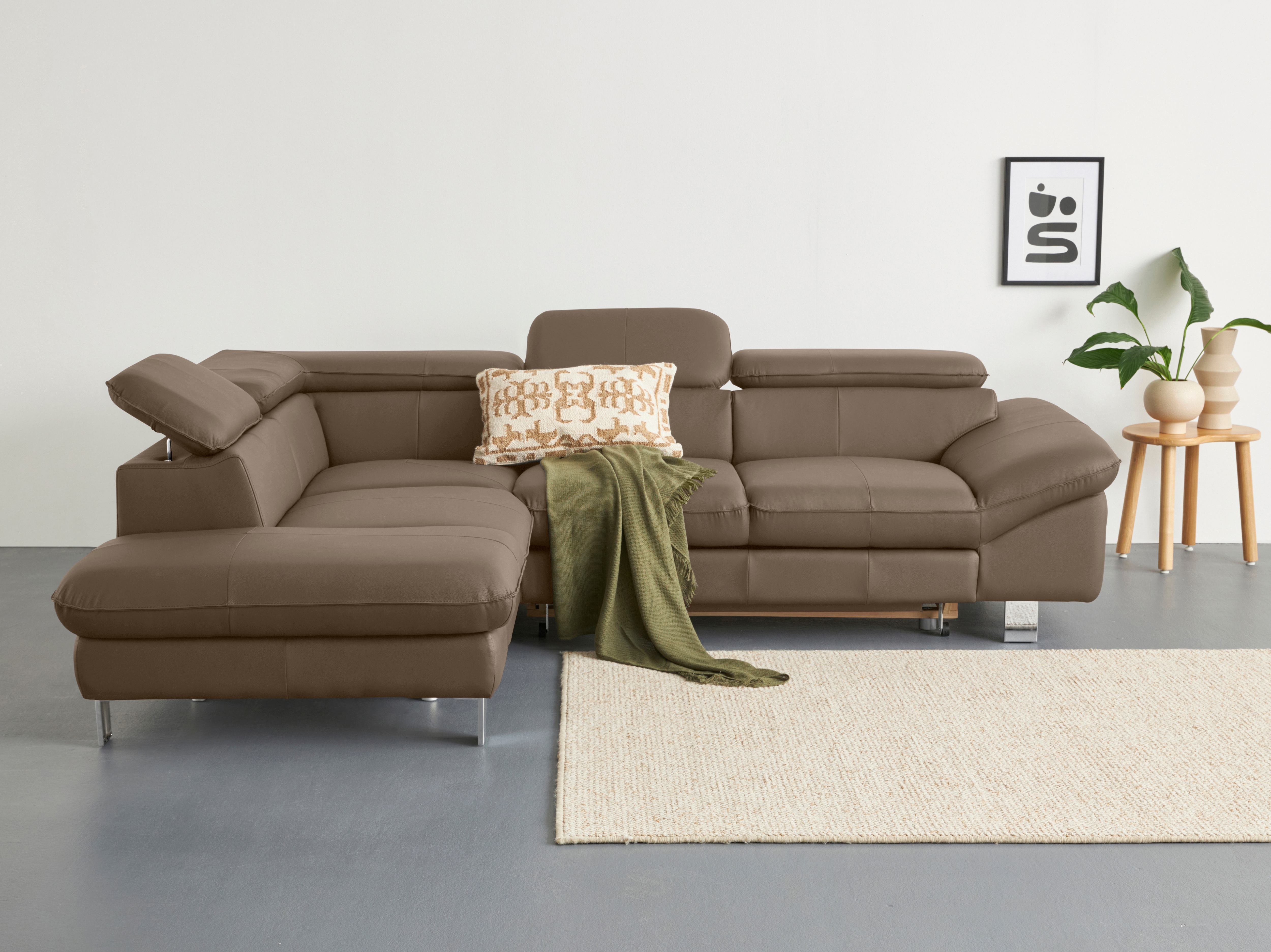 COTTA Ecksofa "Driver L-Form, B: 265 cm, moderne Couch mit Wellenunterfederung, Leder" inkl. 3x Kopfteilverstellung, optional mit Schlaffunktion + Stauraum