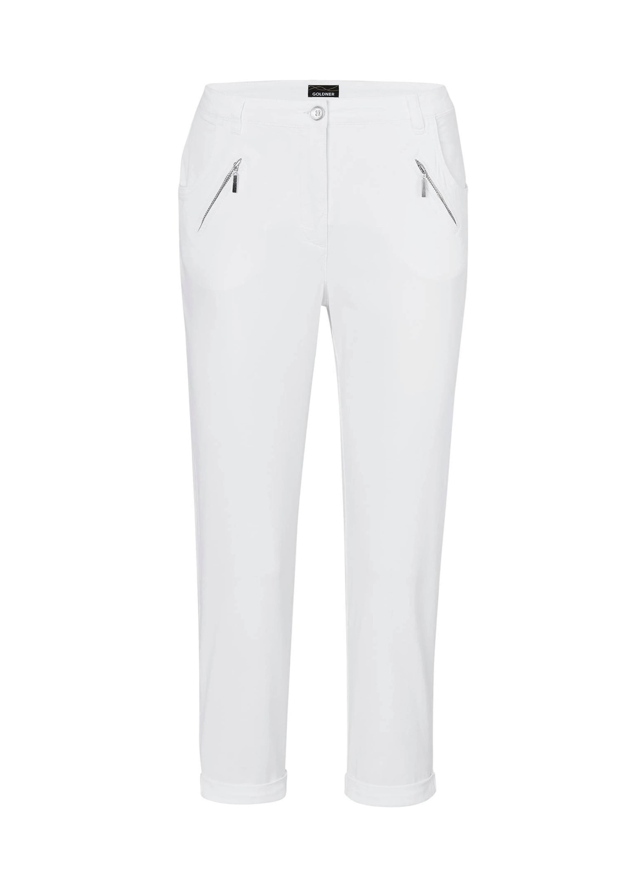 7/8-Hose GOLDNER "Lässige Chinohose mit weichem Peach-Finish", Damen, Gr. 50, N-Gr, weiß, Obermaterial: 97% Baumwolle CO. 3% Elasthan EL., Hosen 7/8-Hose