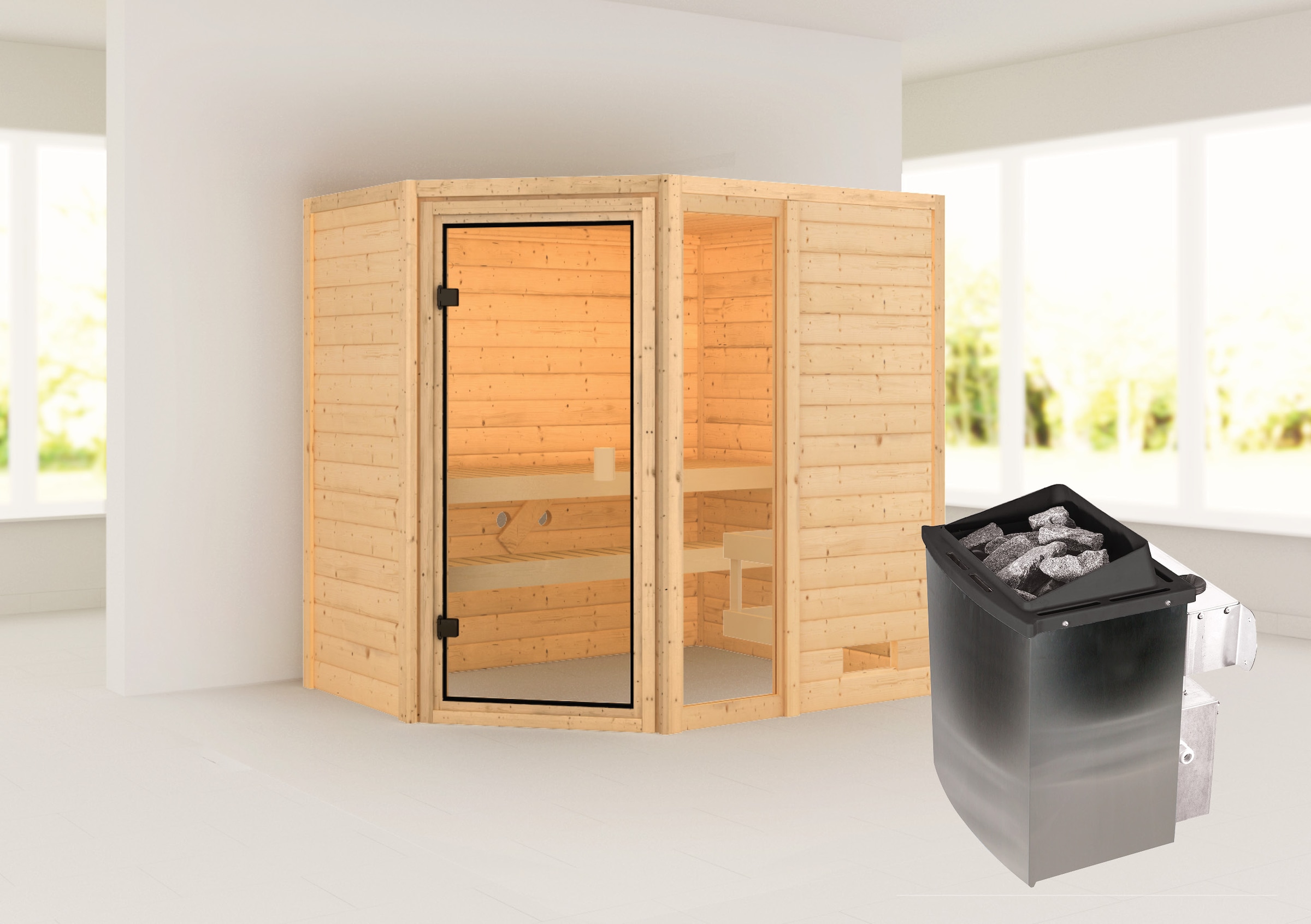 welltime Sauna ""Josie"", 9-kW-Ofen mit int. Steuerung