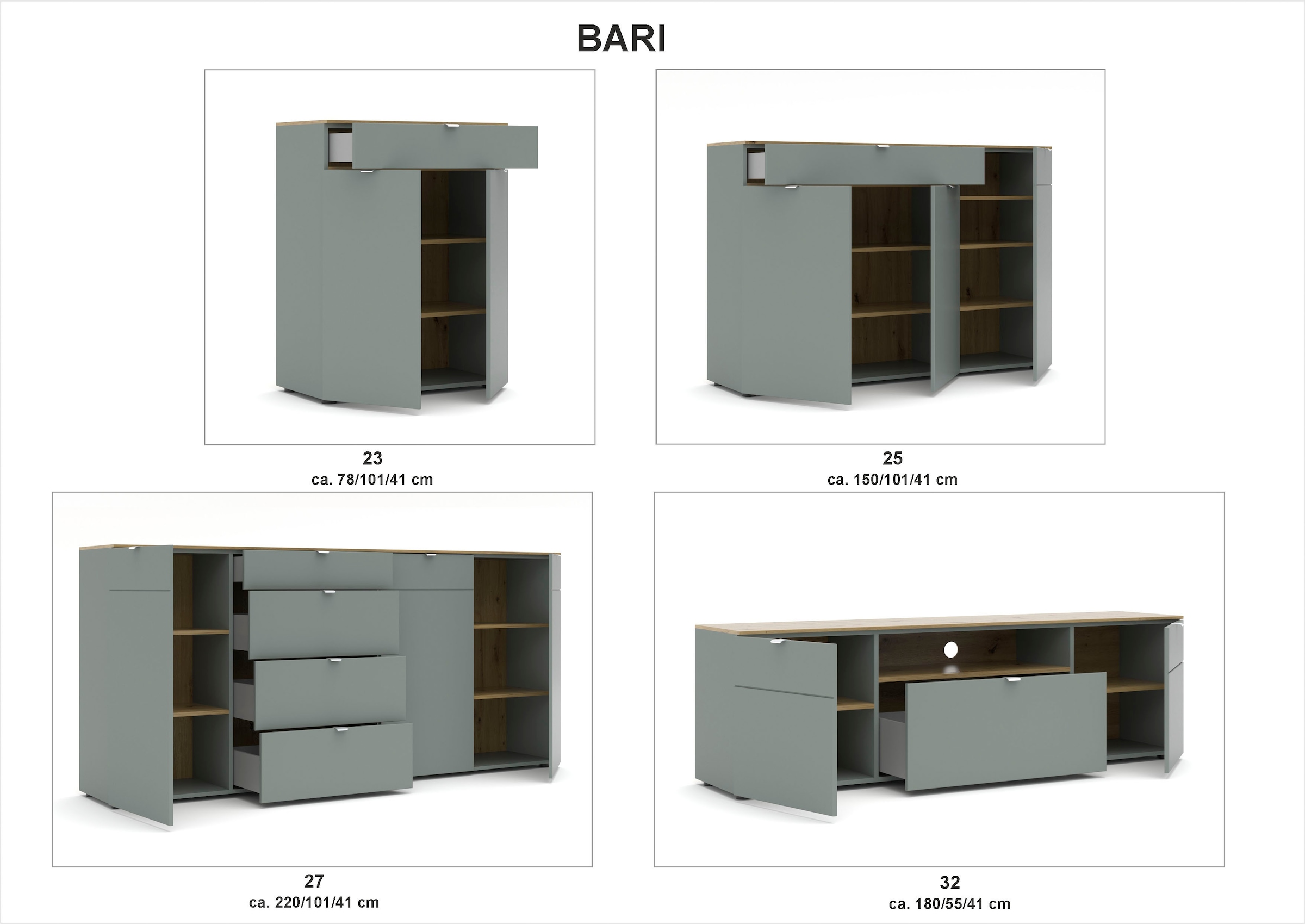 Innostyle Kommode »BARI Kommode, BxHxT 180x55x41 cm« 1 Stk. tlg. 2 türig, 1 Schublade, 1 offenes Fach, Fuß-Set bestellbar, Soft-Close