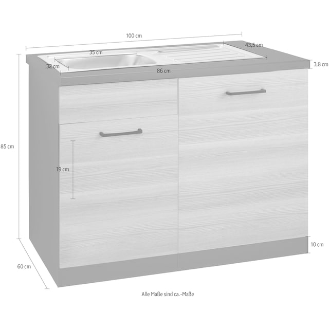 wiho Küchen Spülenschrank »Esbo«, 110 cm breit, inkl. Tür/Sockel für  Geschirrspüler bestellen | BAUR