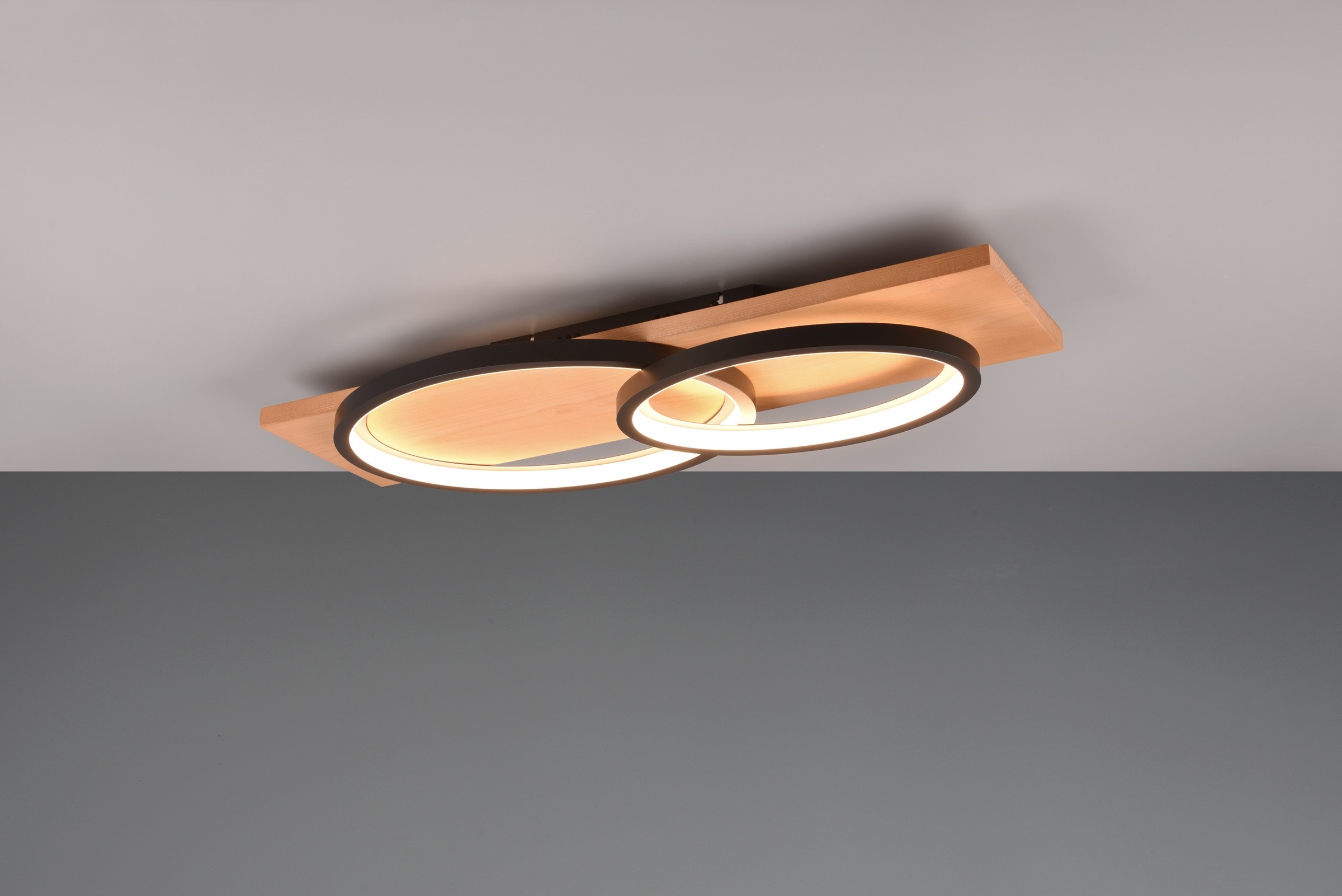 TRIO Leuchten LED Deckenleuchte »BARCA, dimmbare Deckenlampe aus Holz & Metall mit indirektem Licht«, 1 flammig, Leuchtmittel LED-Board | LED fest integriert, LED warmweiß & 3500 Lumen, für Wand- und Deckenmontage, 3 Dimmstufen