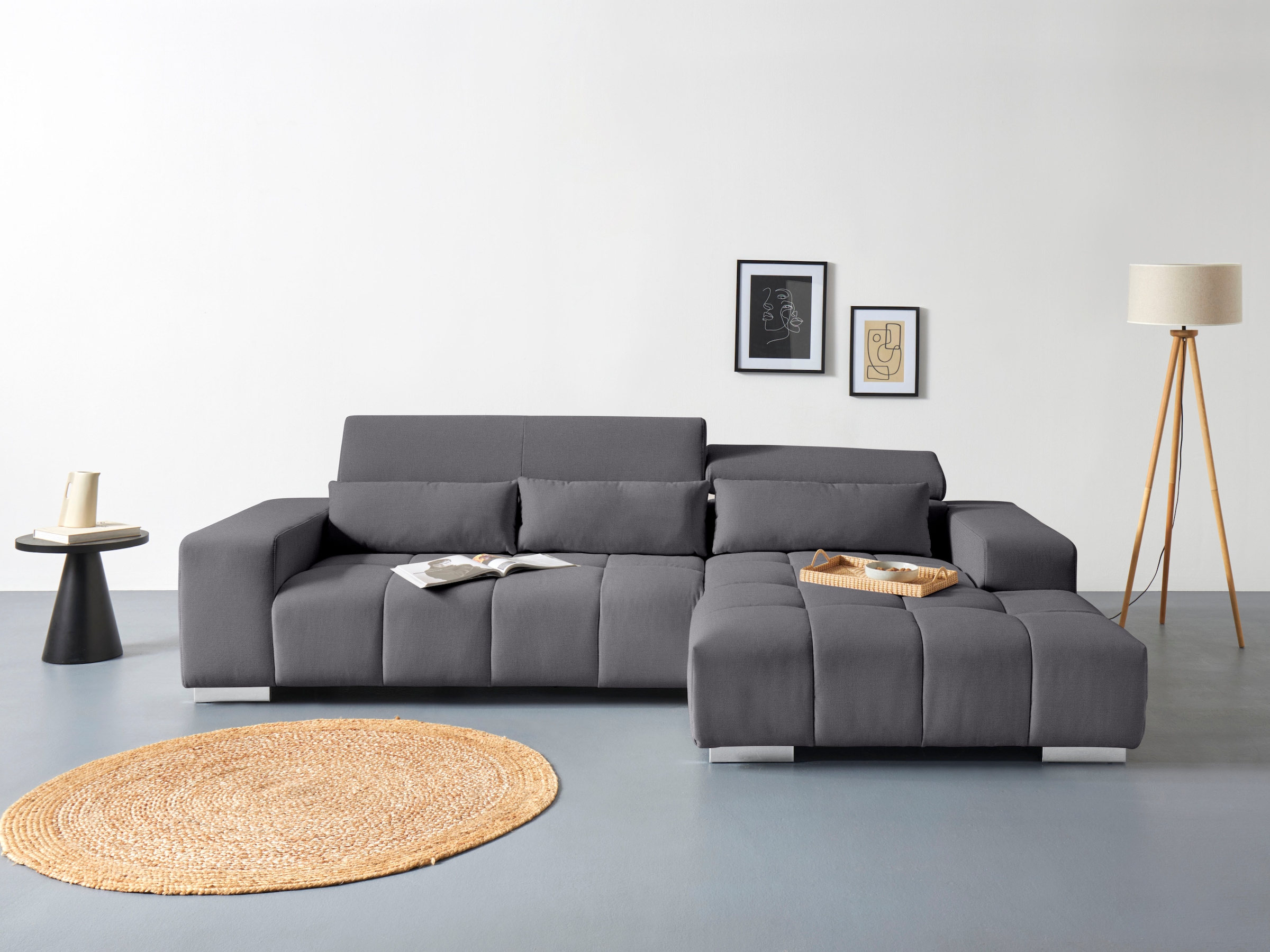 COTTA Ecksofa "Orion L-Form" mit 2x Kopfteilverstellung & 3 Nierenkissen günstig online kaufen